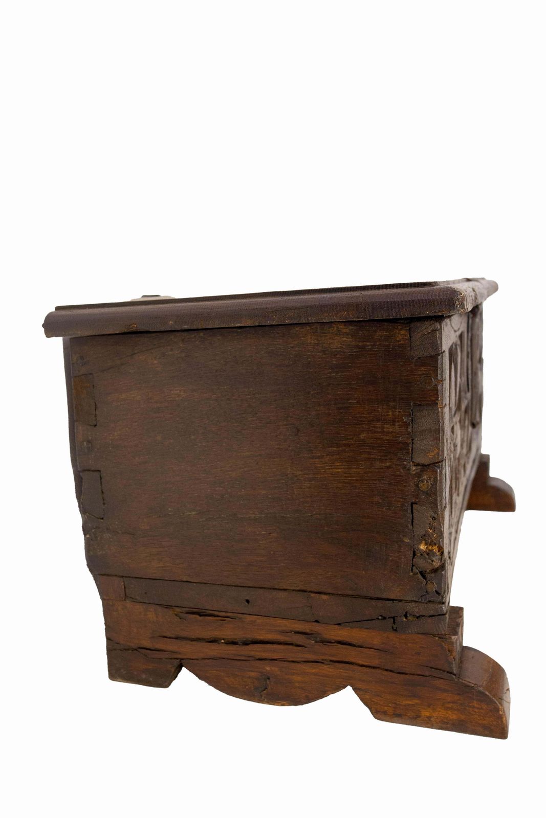 1900 Little Rustic Chest Or Coffer Gothic Carved Oak & Wrought Iron, French photo vinterior