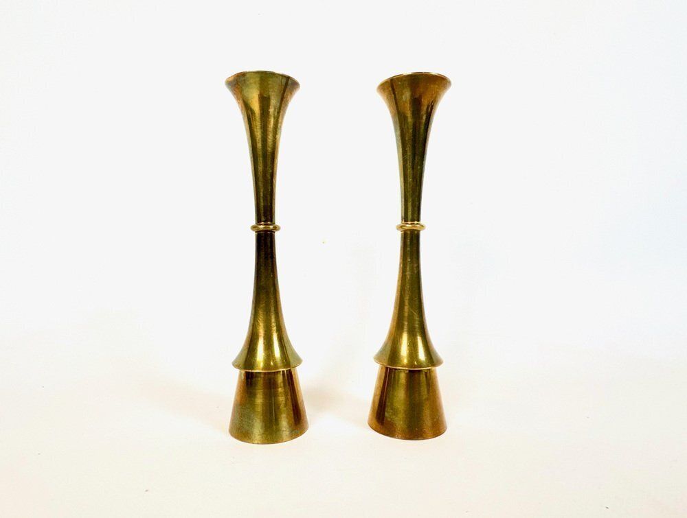 Mid Century Modern Brass Candlestick Attributed To Jens Quistgaard, 1970s, Set Of 2