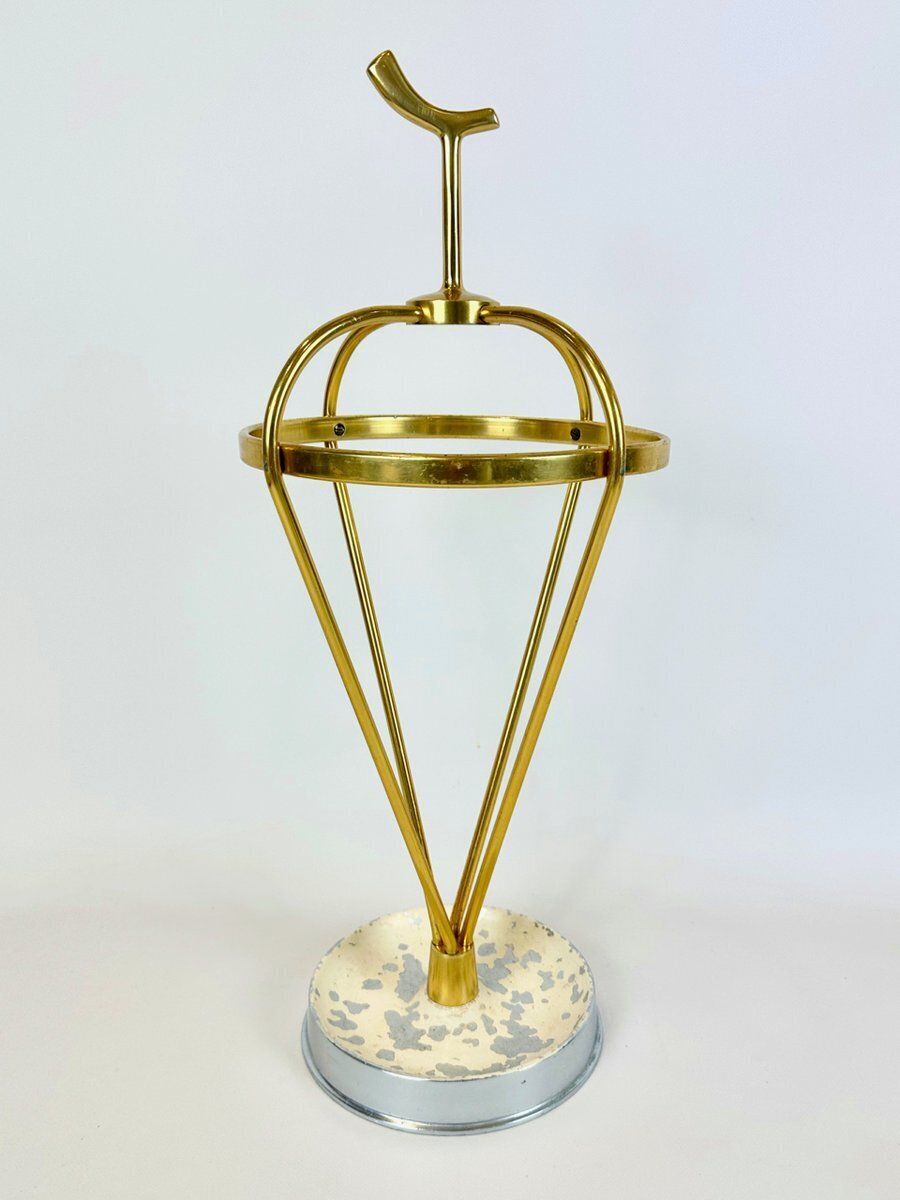 Mid Century Modern Austrian Aluminium And Brass Umbrella Stand, 1960s photo vintage