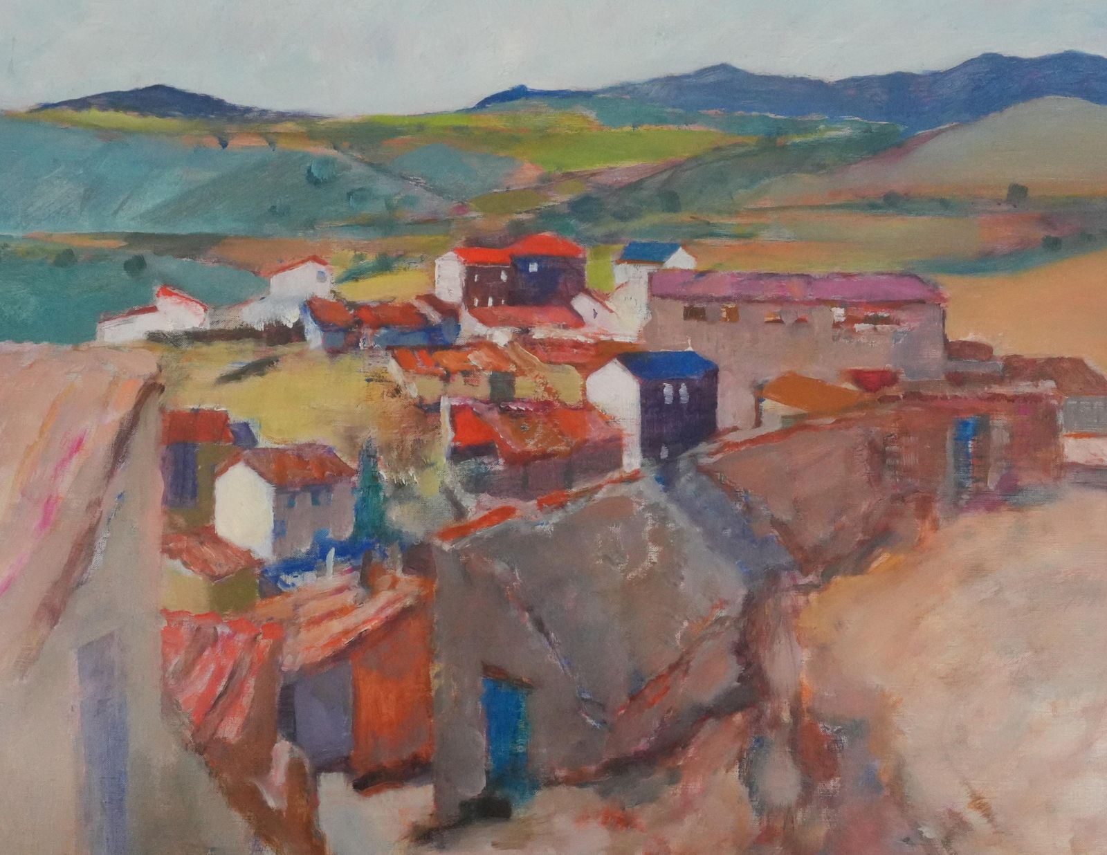 Masaaki Kuwaharaspanish Village   Original Oil On Canvas, Signedc. 1965 photo furniture