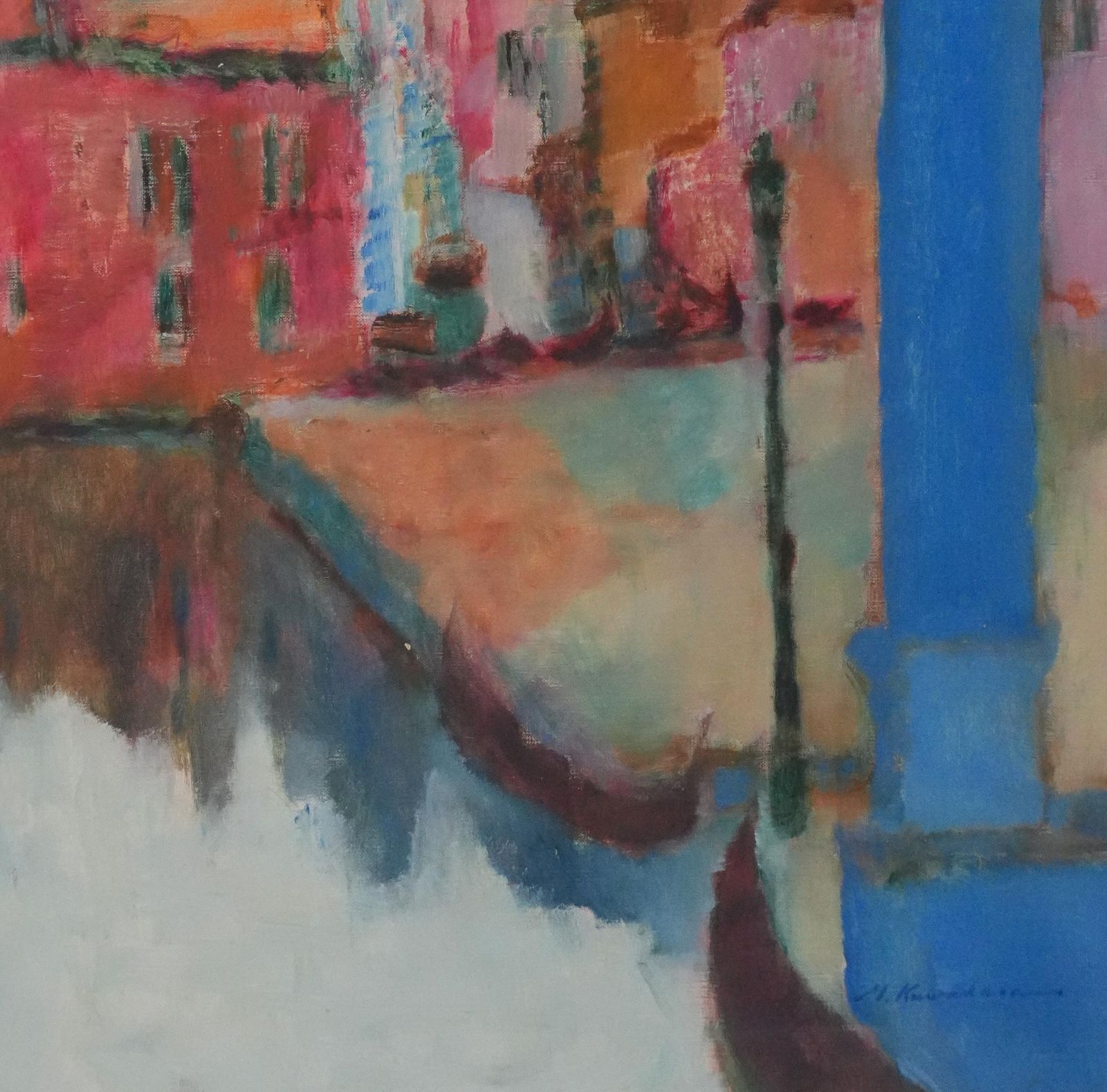 Masaaki Kuwaharagondolas In Venice   Original Oil On Canvas, Signedc. 1965 photo 1045.0