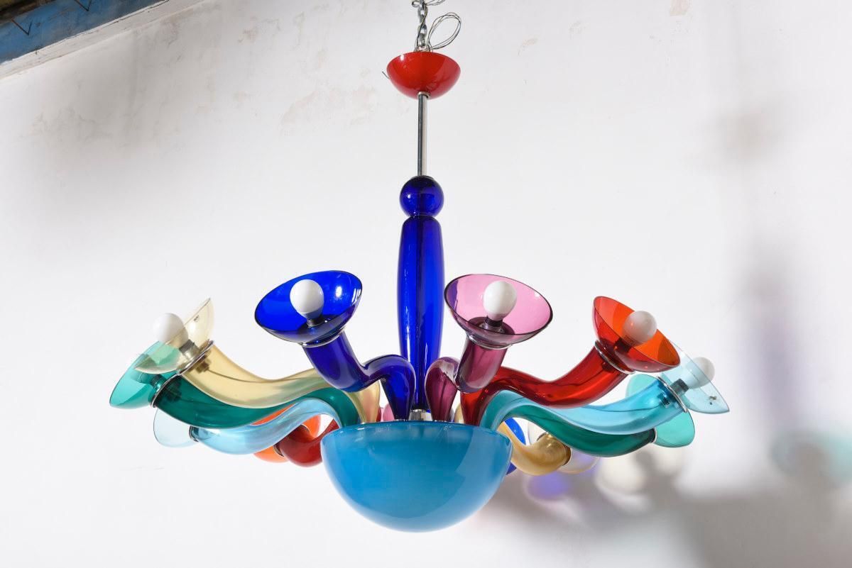 Ve Art Large Chandelier Murano Glass Memphis Style By Orni Halloween, Model Lena photo Lighting