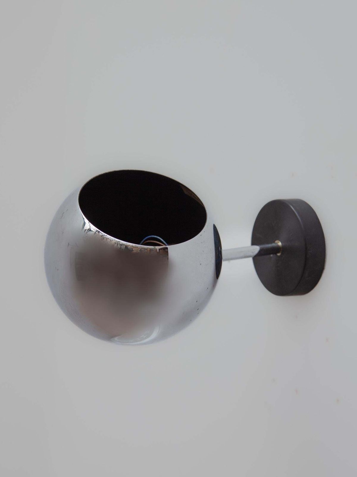 Set Of Two Staff Chrome Globe Wall Lights Designed By Motoko Ishii, 1960s photo vintage