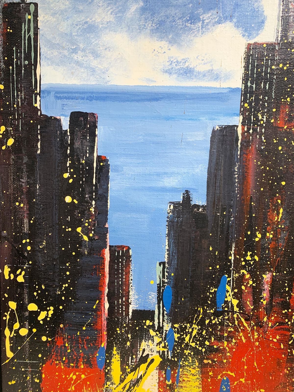 Christian Claerbout Expressionist New York Cityscape Painting, Signed photo vintage
