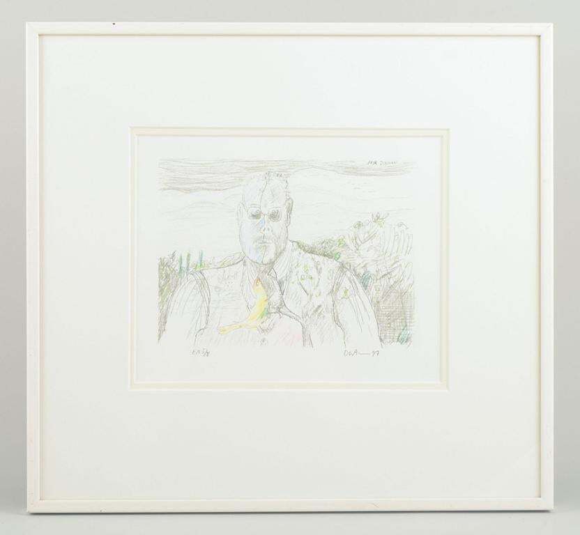 Erik Dietman, Swedish French Artist. A Male Portrait. Hand Colored Lithograph. photo furniture