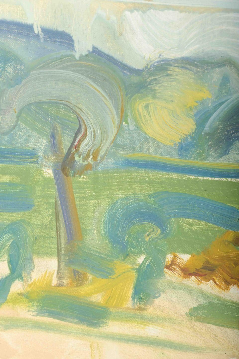 Evgenij Klenø, Danish Artist. Park Scene. Oil On Canvas. Mid 20th C. photo furniture