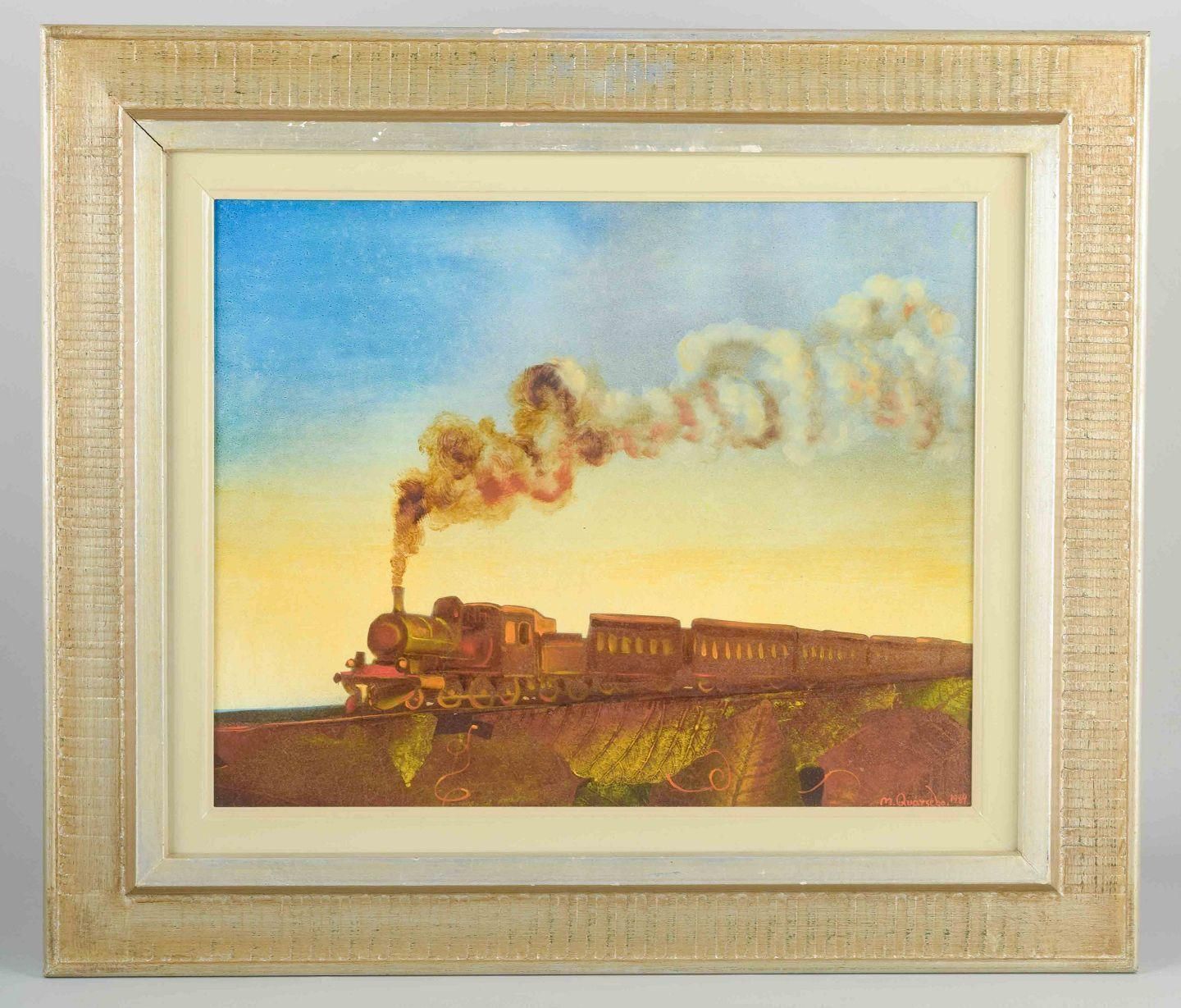 Mikael Kvarsebo, Swedish Artist. Oil On Board. Locomotive, 1984. photo furniture