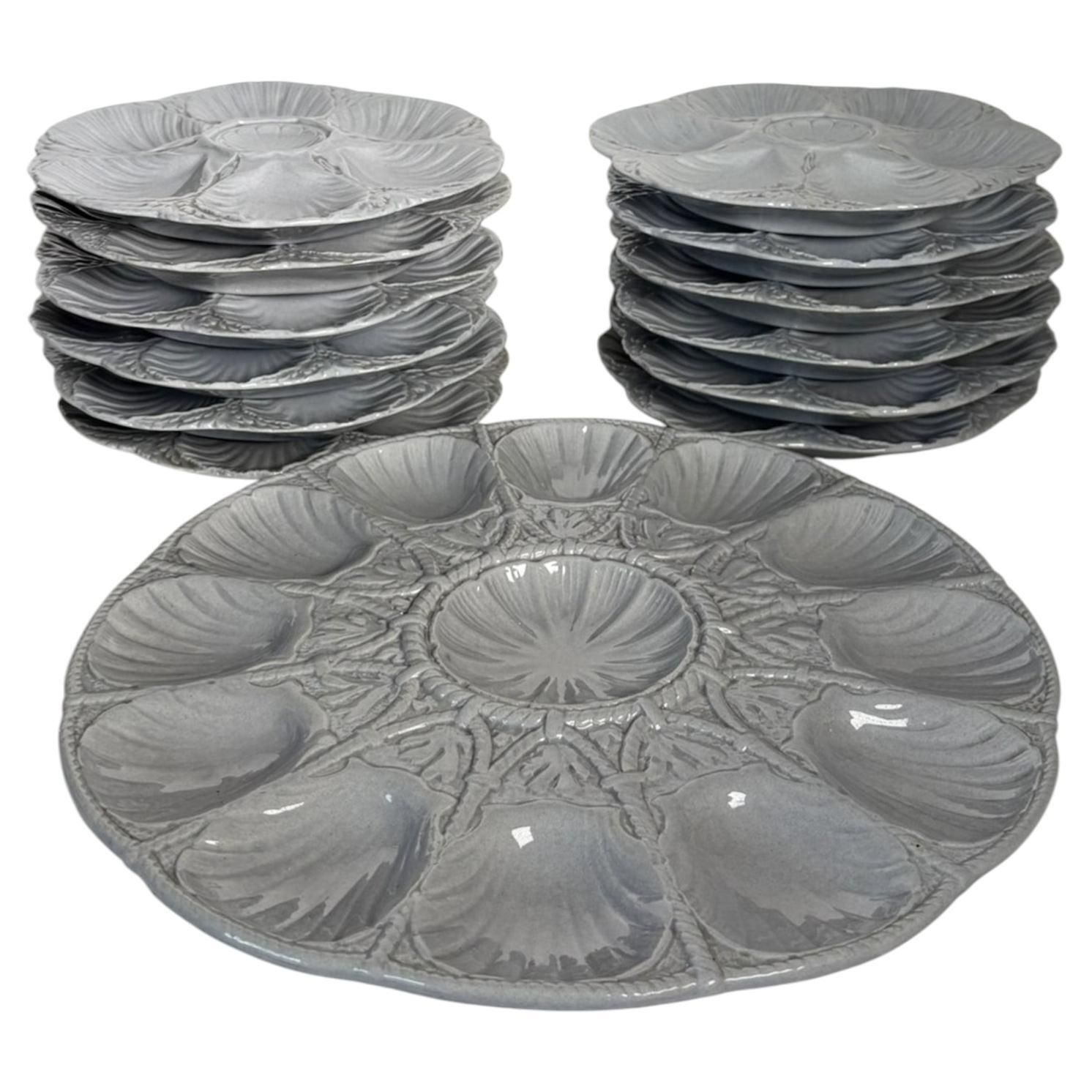 Oyster Dish And Plates. Set Of 13 Pieces Sarreguemines, France