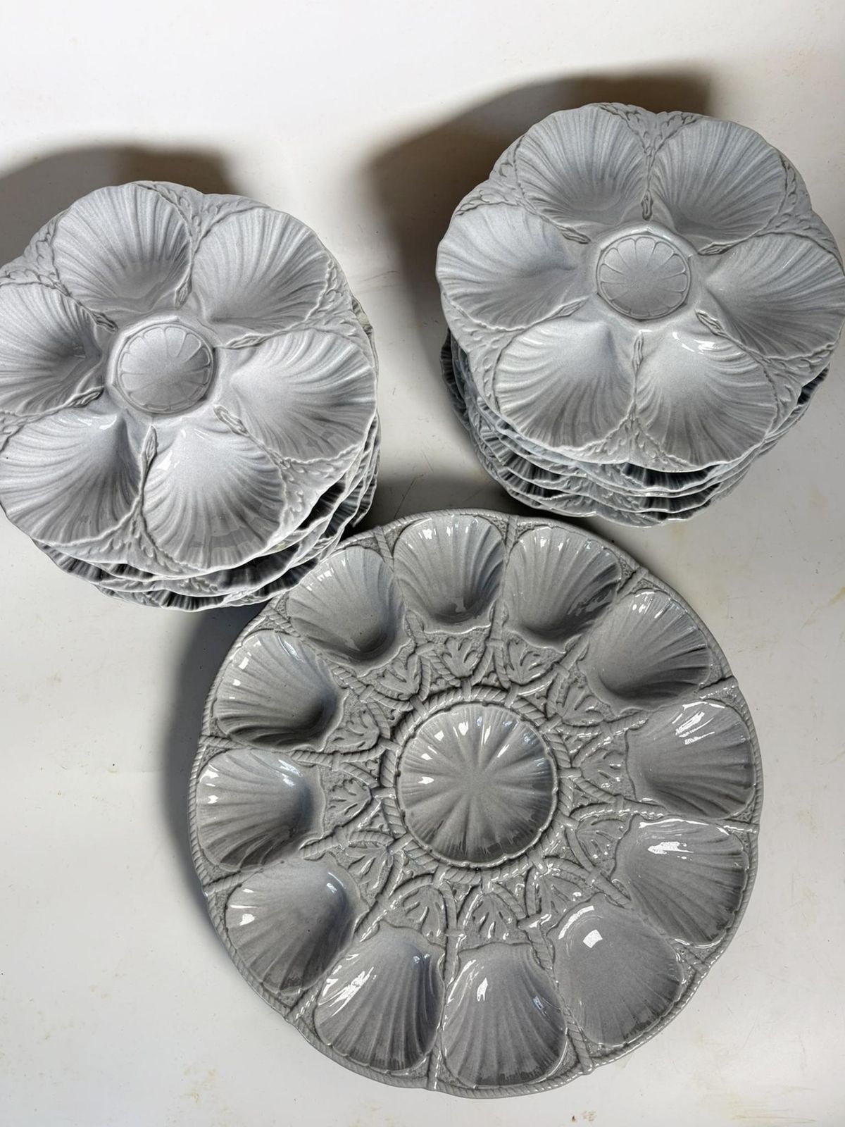 Oyster Dish And Plates. Set Of 13 Pieces Sarreguemines, France photo 888.0