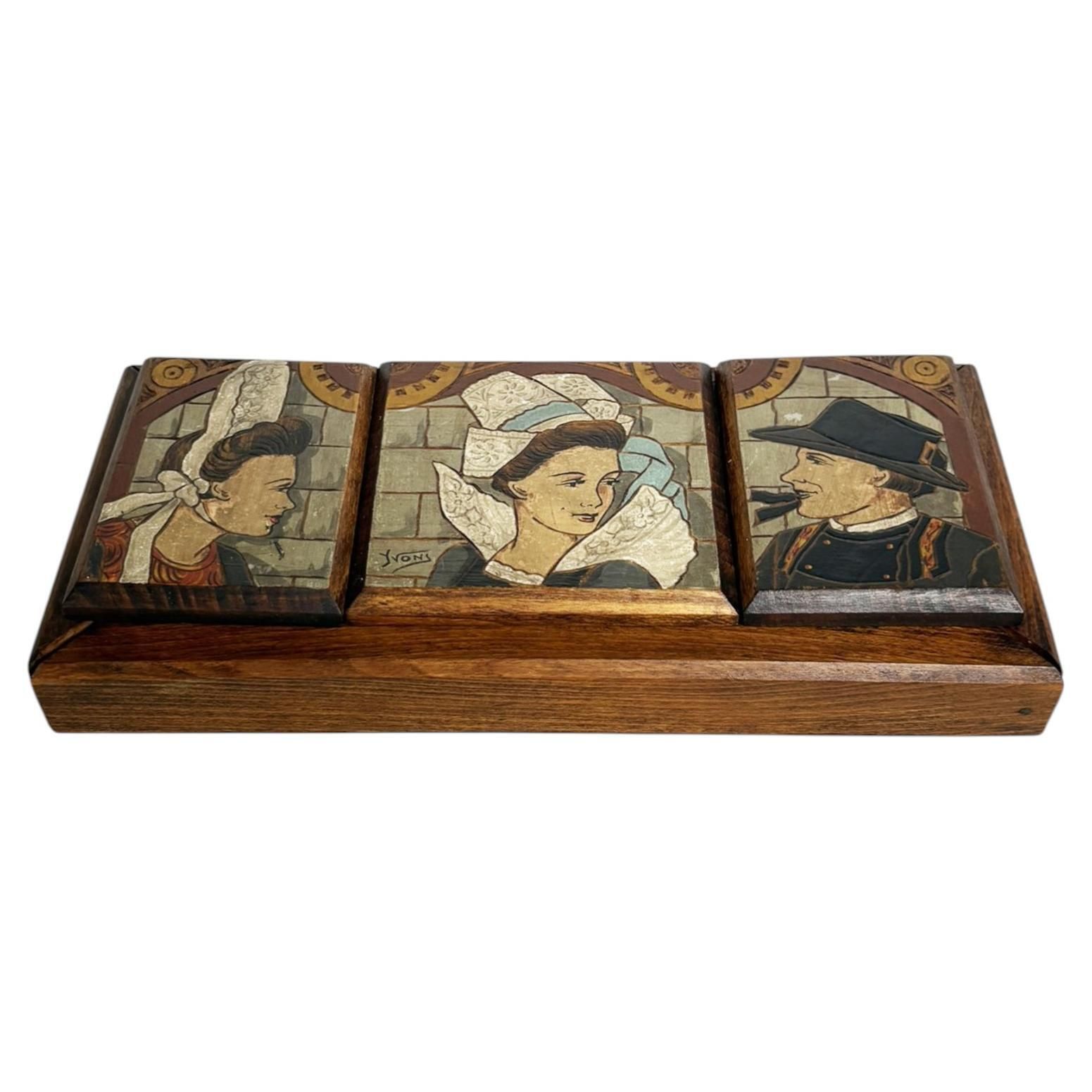 French Provincial Wood Box, With Sculpted Decors, France, 1950