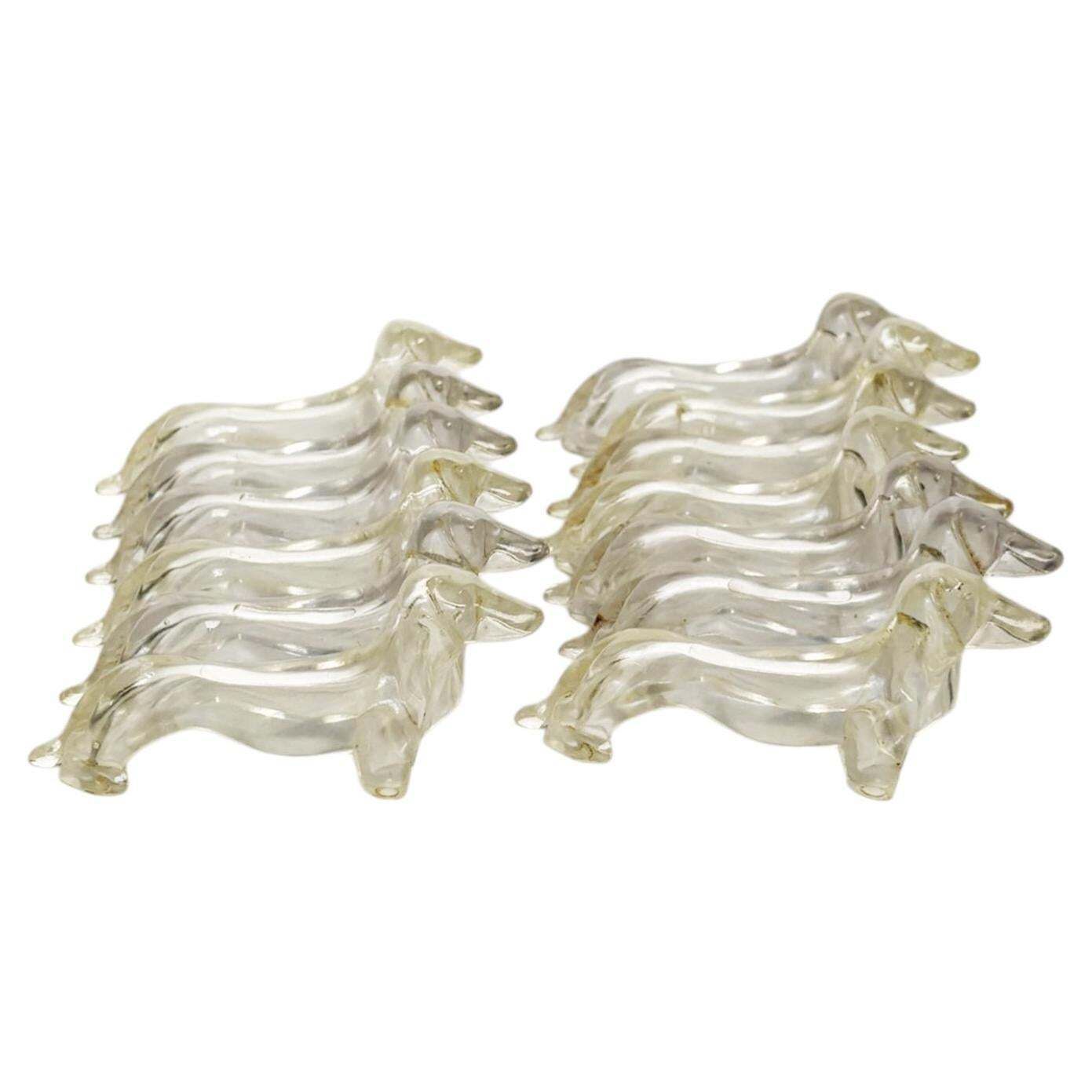 Set Of 13 Plastic Knife Rests Dog Shaped, France, 1970