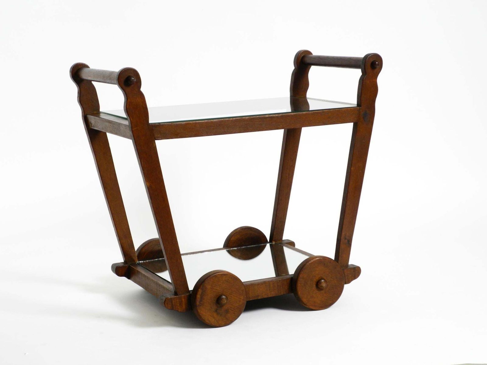 Beautiful, Unique 1930s Tea Trolley Bar Cart Made Of Solid Oak Wood photo for sale