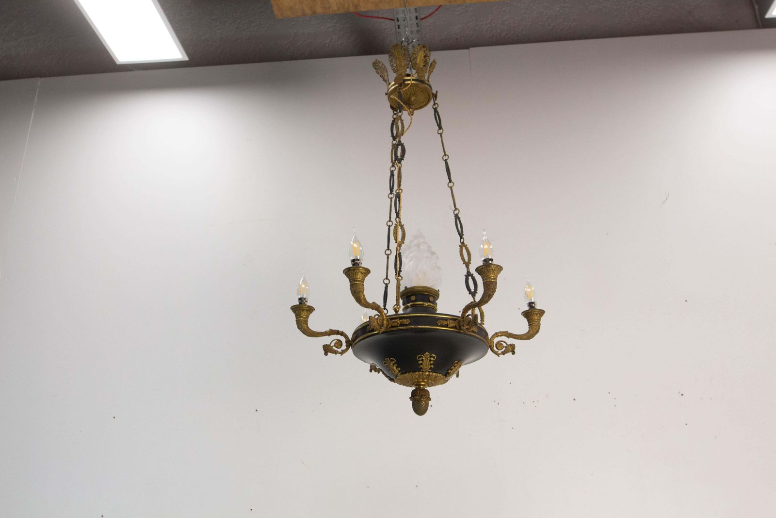 photo furniture French Chandelier Ceiling Pendant Lustre Bronze & Glass Empire Style Circa 1890