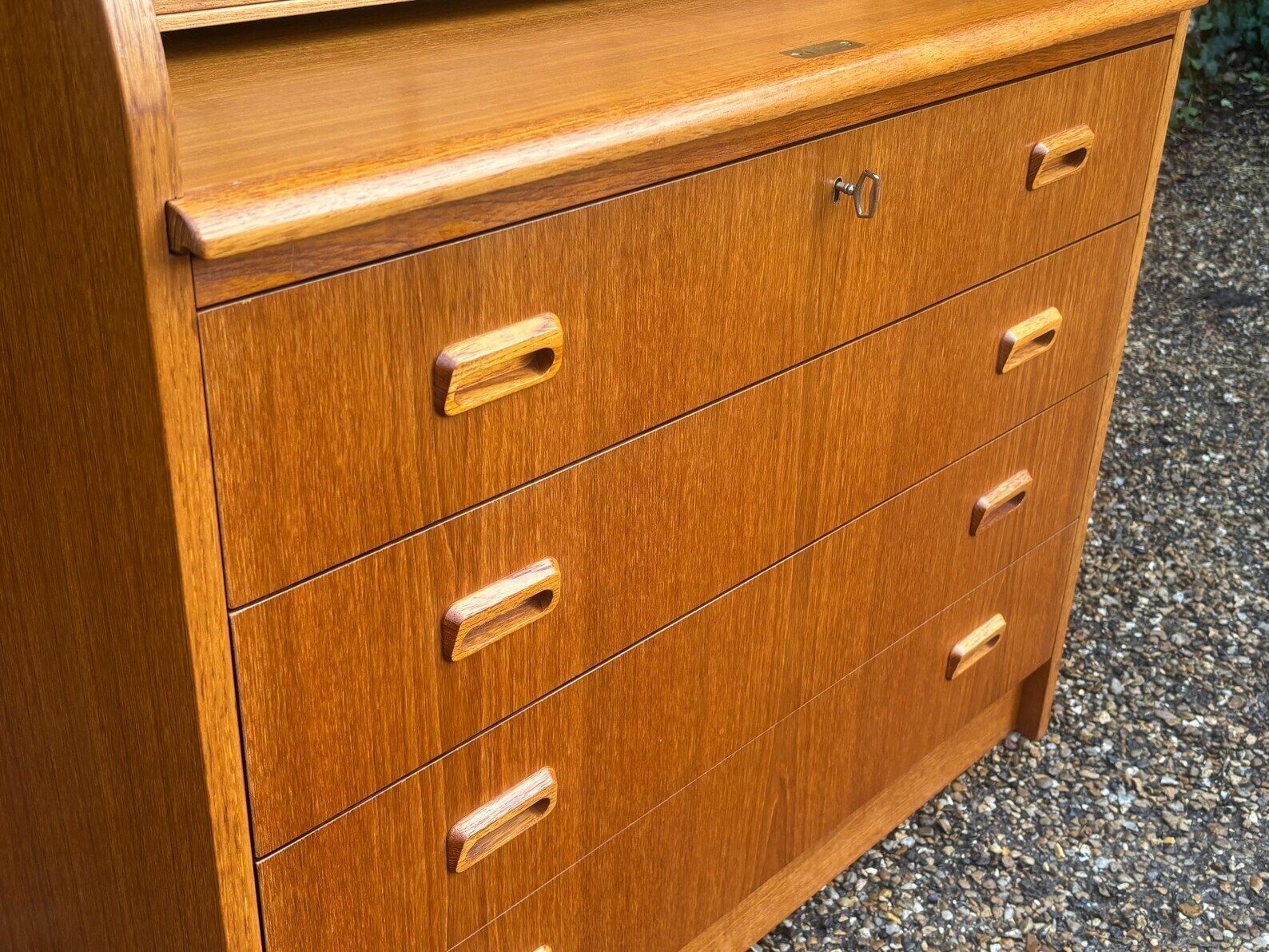 Furniture Mid Century Cylinder Top Bureau In Teak photo