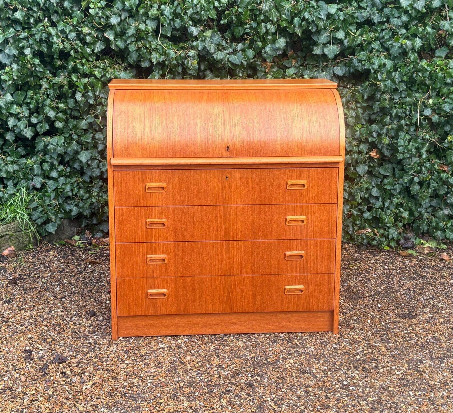 photo buy Mid Century Cylinder Top Bureau In Teak