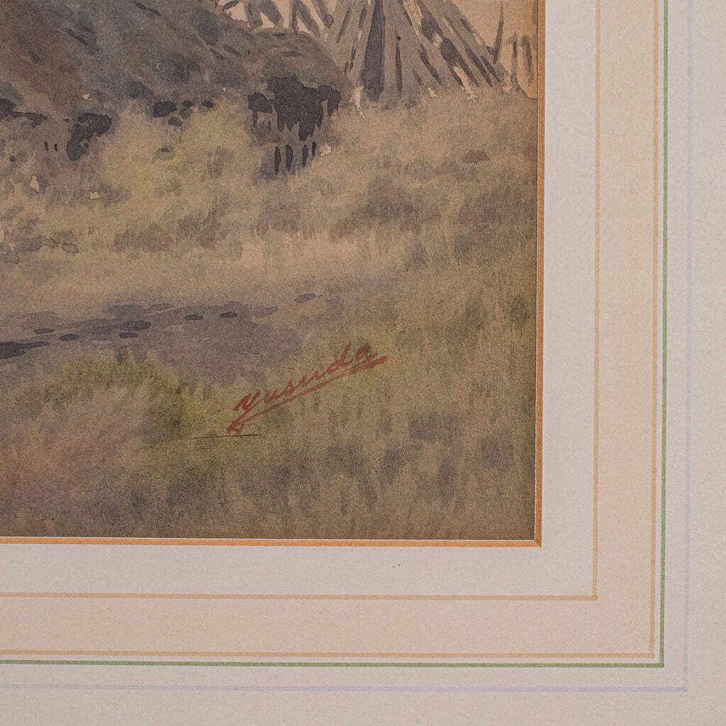 Pair Of Vintage Landscape Paintings, Oriental, Watercolour, Art, Mid Century photo buy