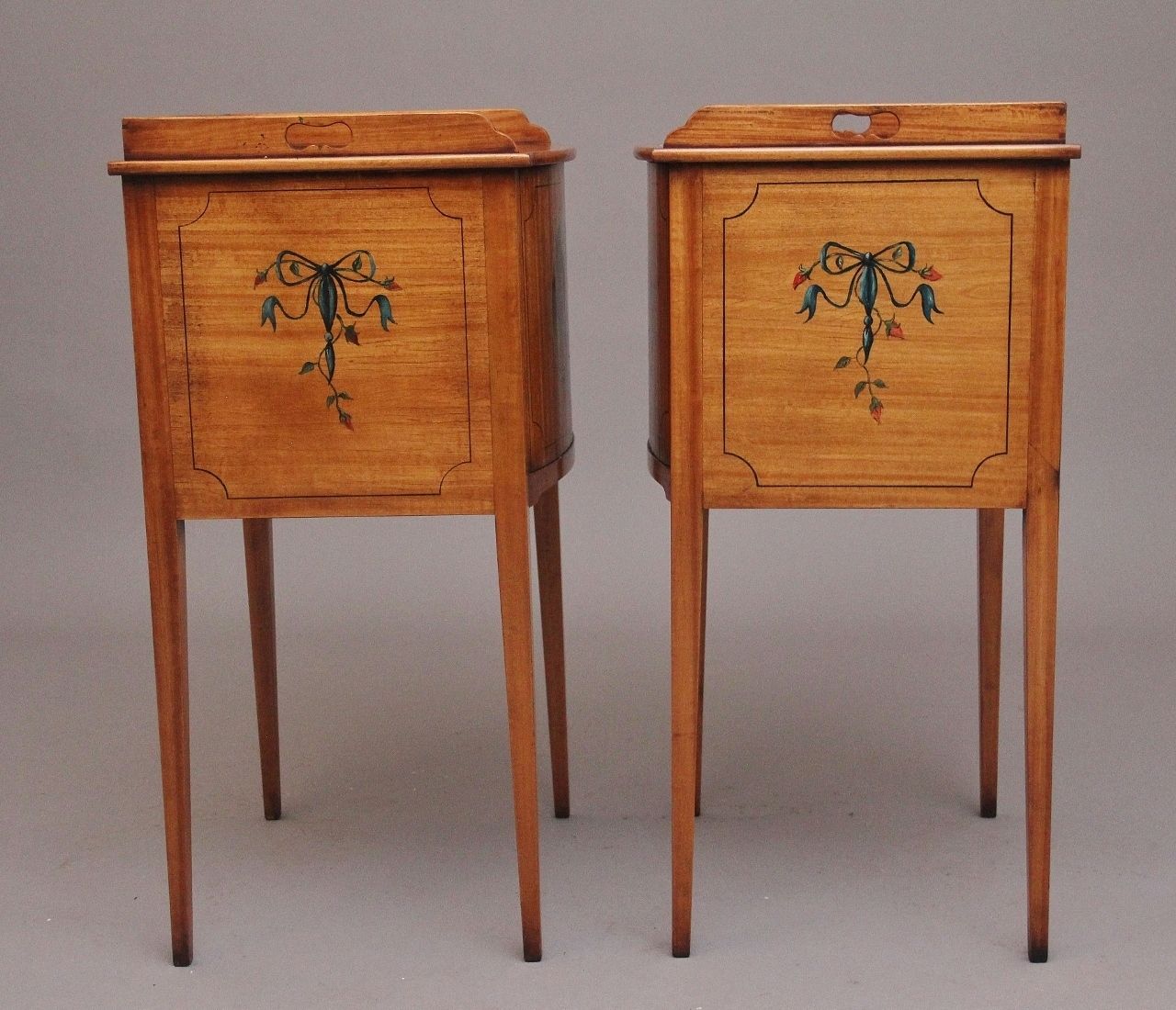 Pair Early 20th Century Satinwood Bedside Cabinets In The Sheraton Style photo vintage