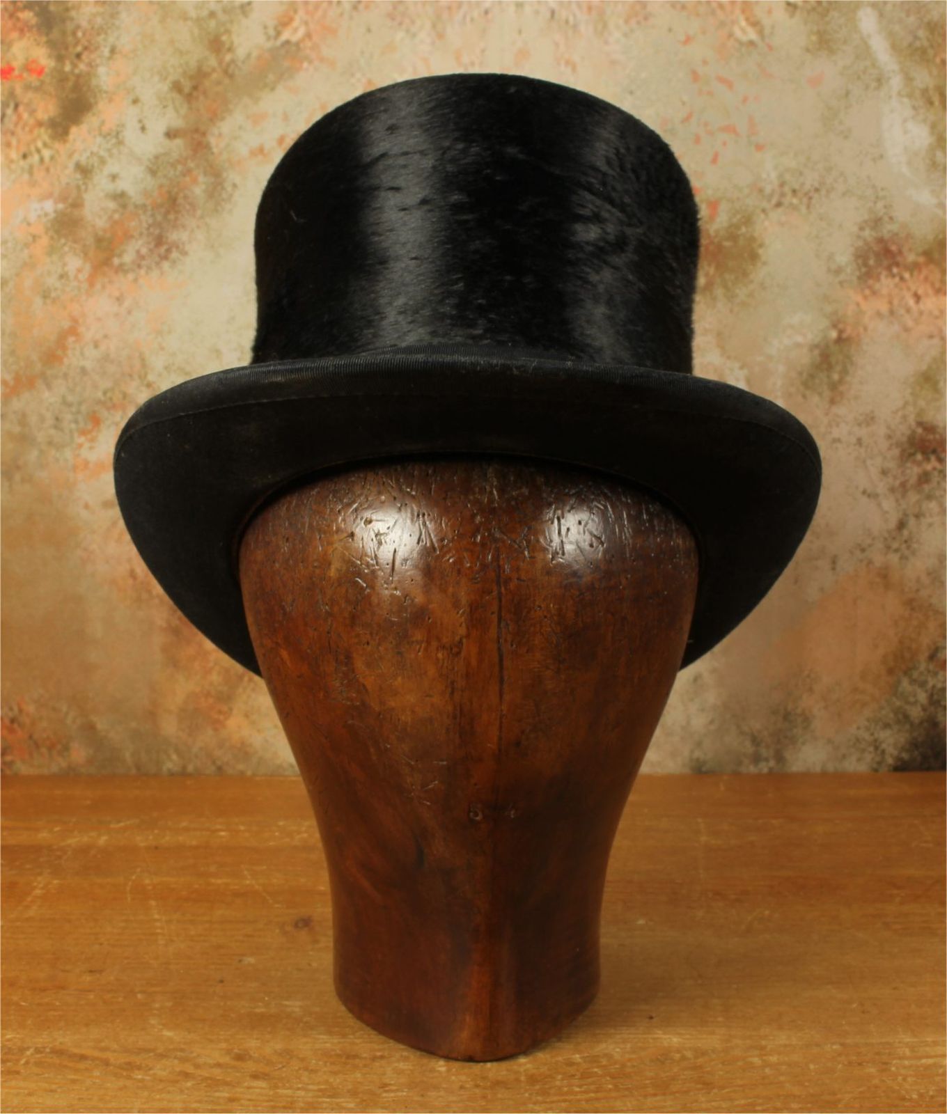 Antique Dark Wood Hat Block. French Milliner's 54 Head Wig Display.