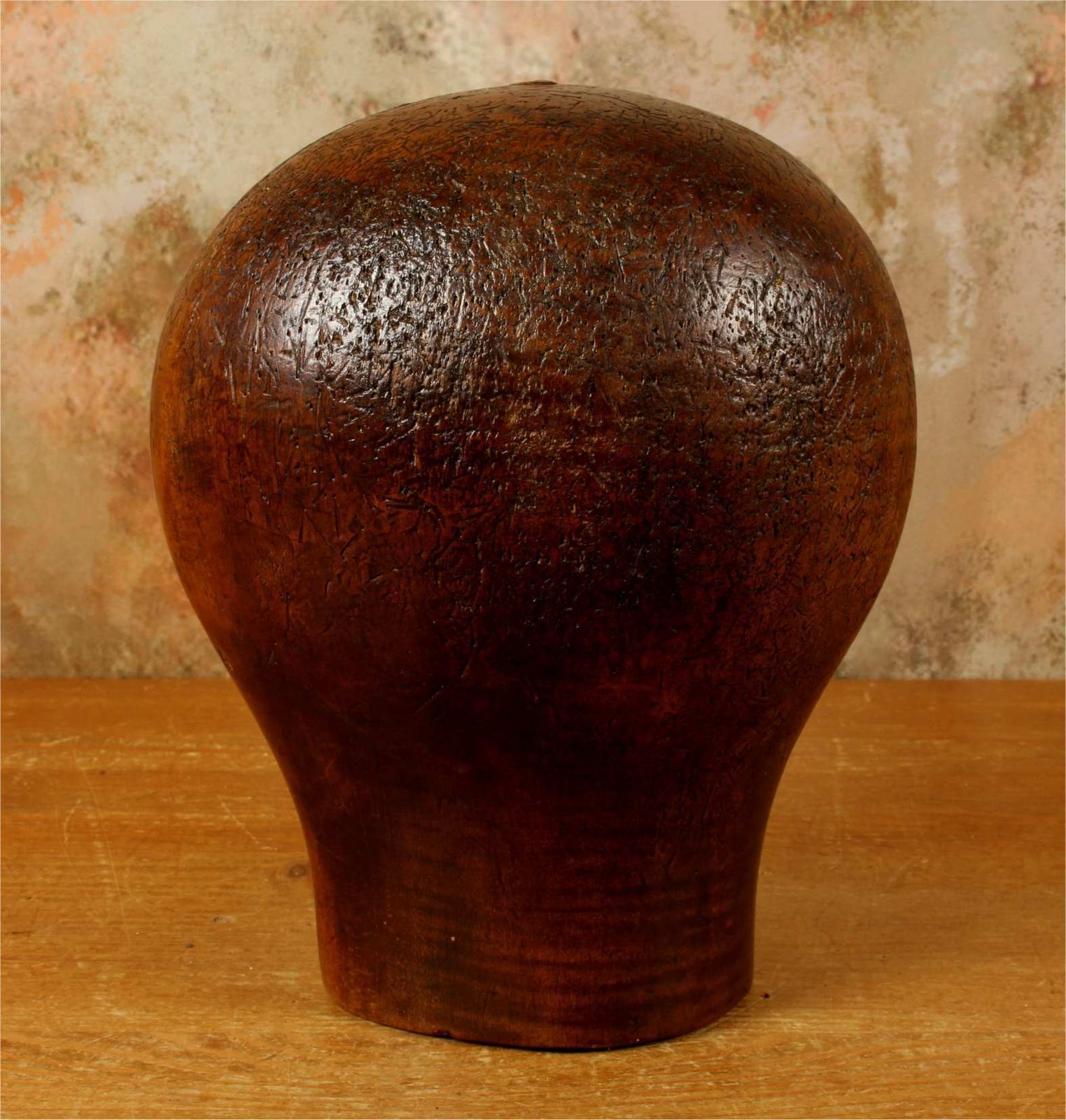 photo furniture Antique Dark Wood Hat Block. French Milliner's 54 Head Wig Display.
