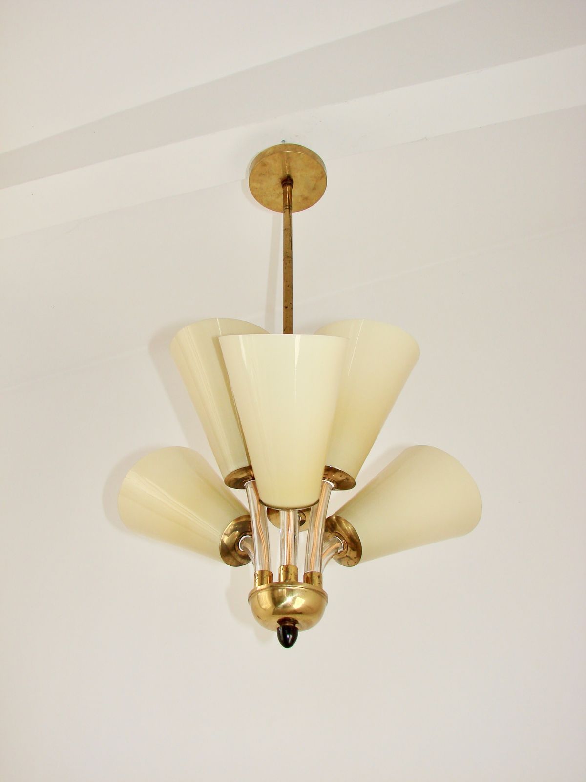 Chandelier Kamenický šenov – Czechoslovakia, 1950s, Brass And Glass photo 249.0