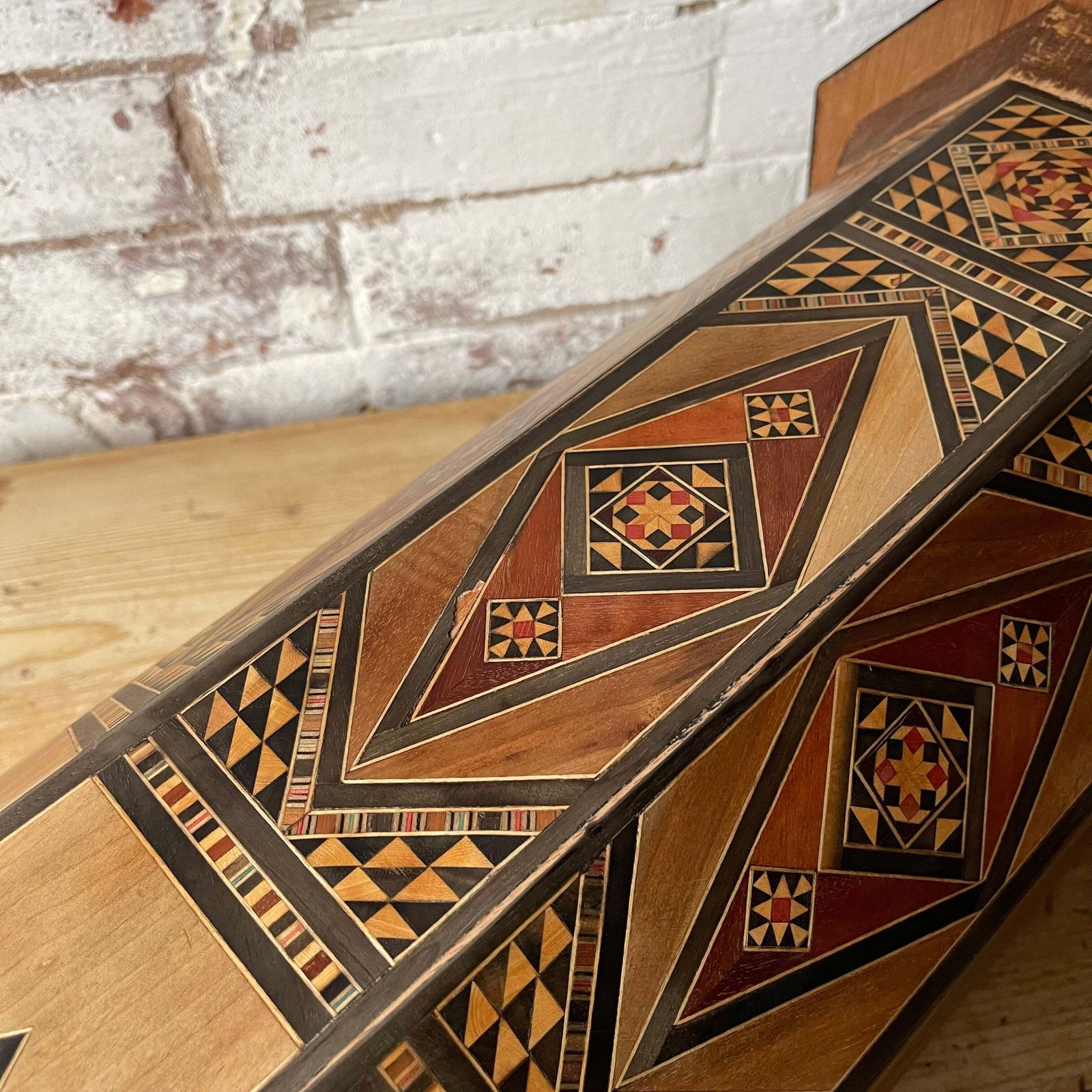 Moroccan Inlaid Marquetry Table   Large #1932 photo vintage