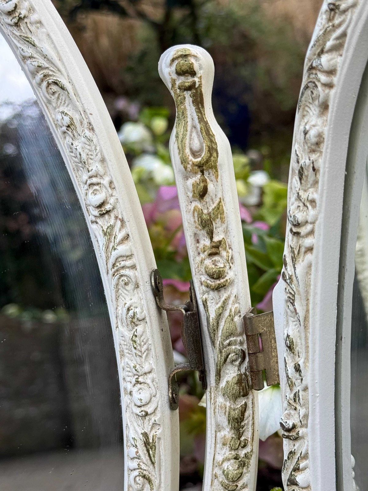 photo for sale Vintage 1970s Authentic French Style Triple Vanity Mirror, Ornate Shabby Chic Dressing Table
