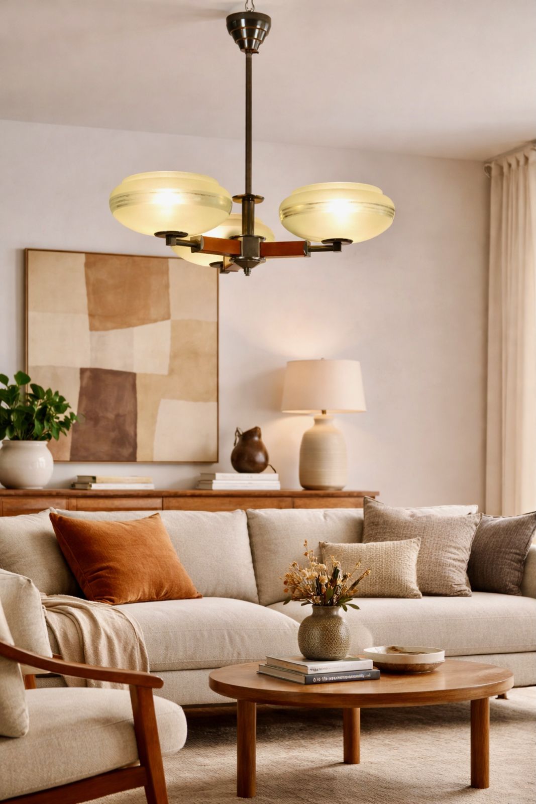 photo vinterior Czechoslovak Functionalist Art Deco Chandelier, Circa 1930–1935