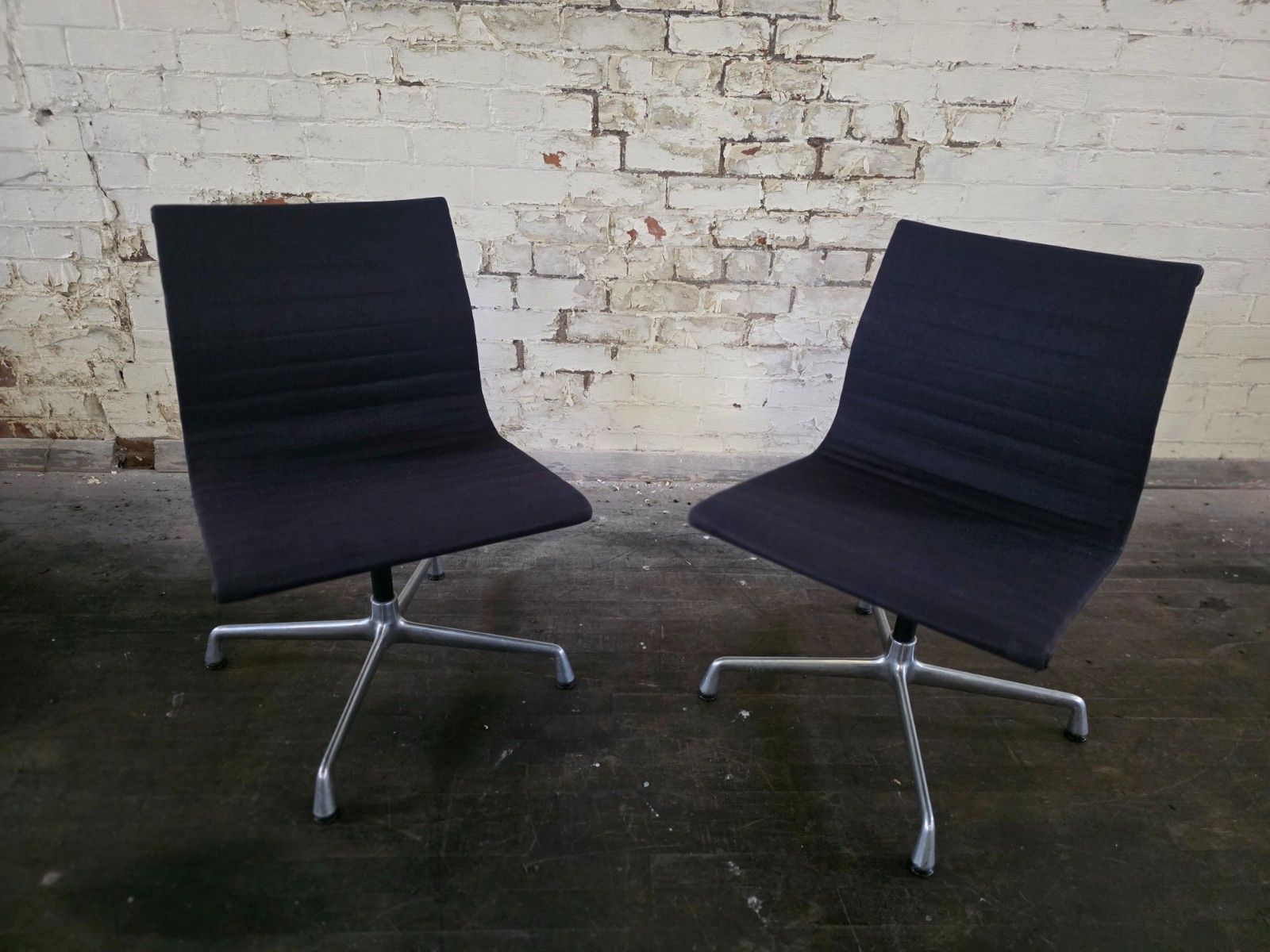 Pair Of Mid Century Vitra Ea 105 Office Chairs In Navy