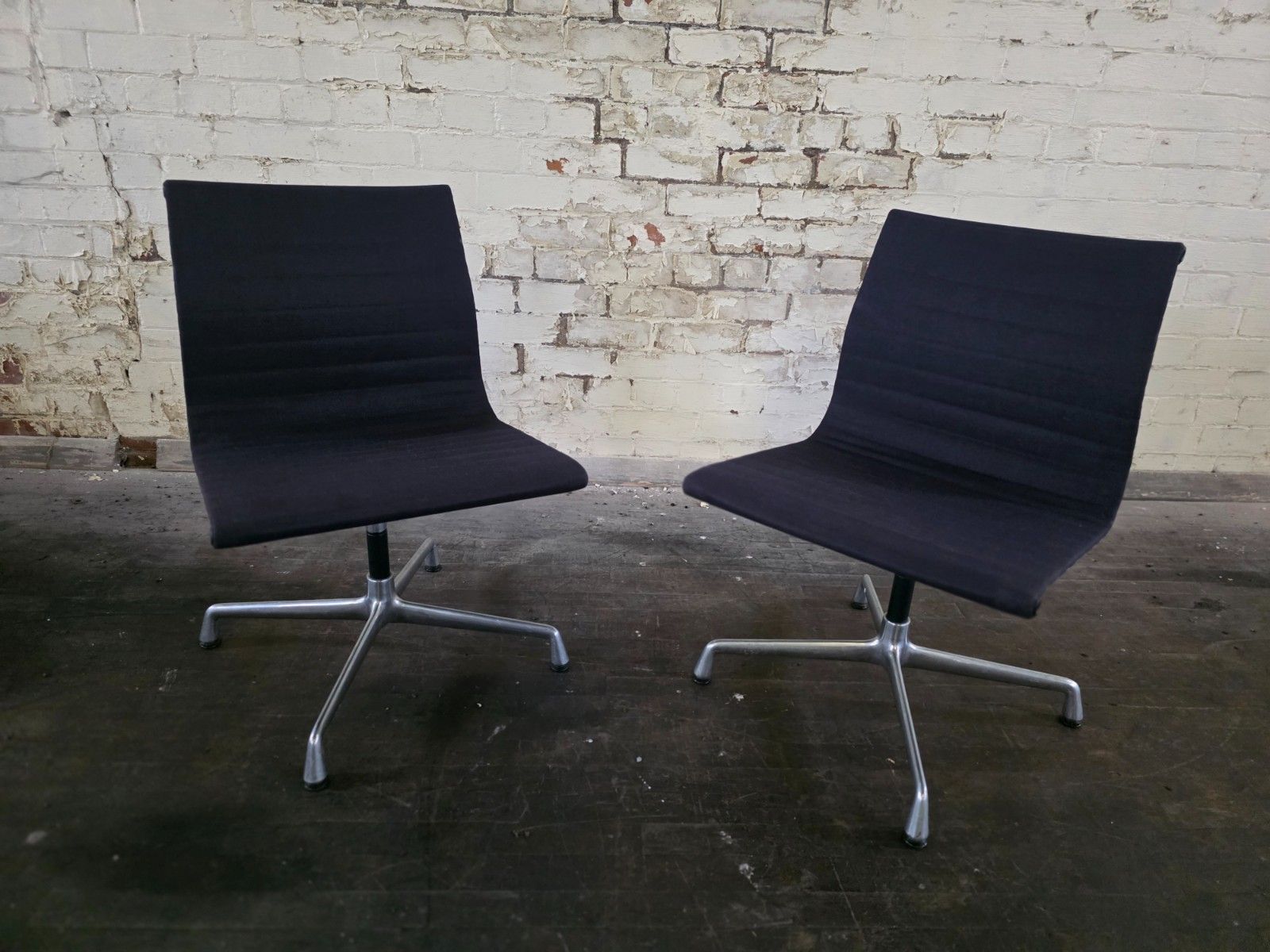 Pair Of Mid Century Vitra Ea 105 Office Chairs In Navy photo Furniture