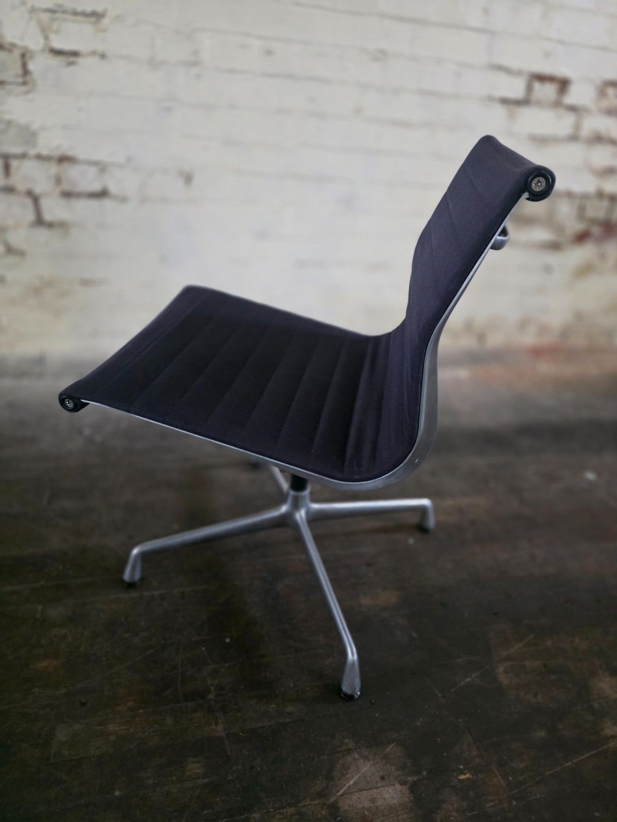 Pair Of Mid Century Vitra Ea 105 Office Chairs In Navy photo vinterior