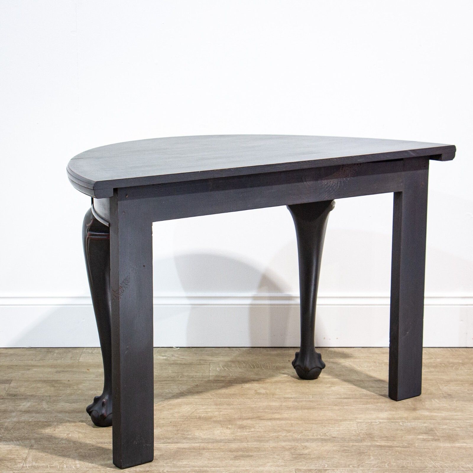 Pair Of Ball & Claw Foot Ebonised Demi Lune Tables photo buy