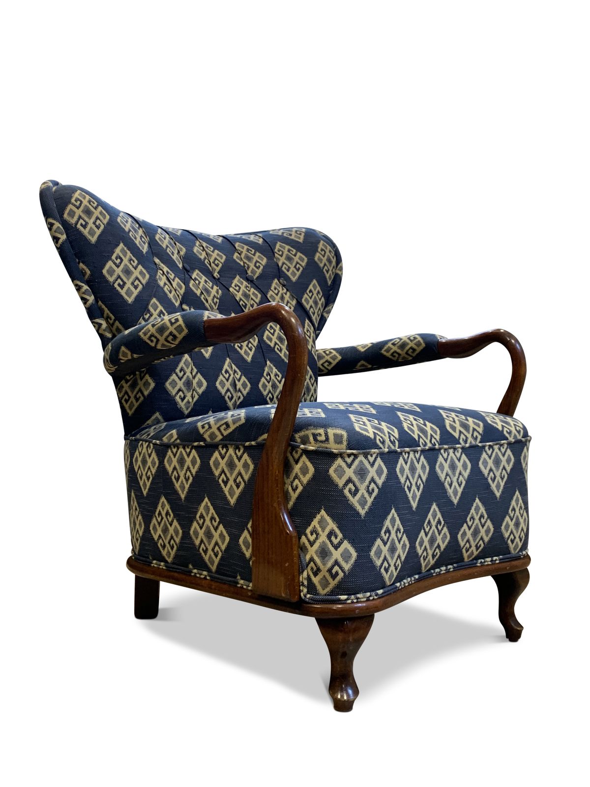 Art Deco Kilim Upholstery Stained Beech Open Framed Armchair By Fritz Hansen