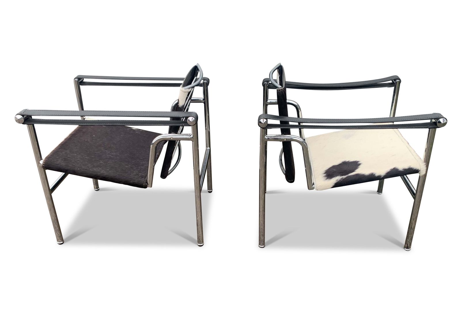 photo furniture A Pair Of Le Corbusier Style Lc1 Pony Skin Sling Armchairs With Chromed Tubular Frame No Labels Or Markings Circa 1980s/1990s