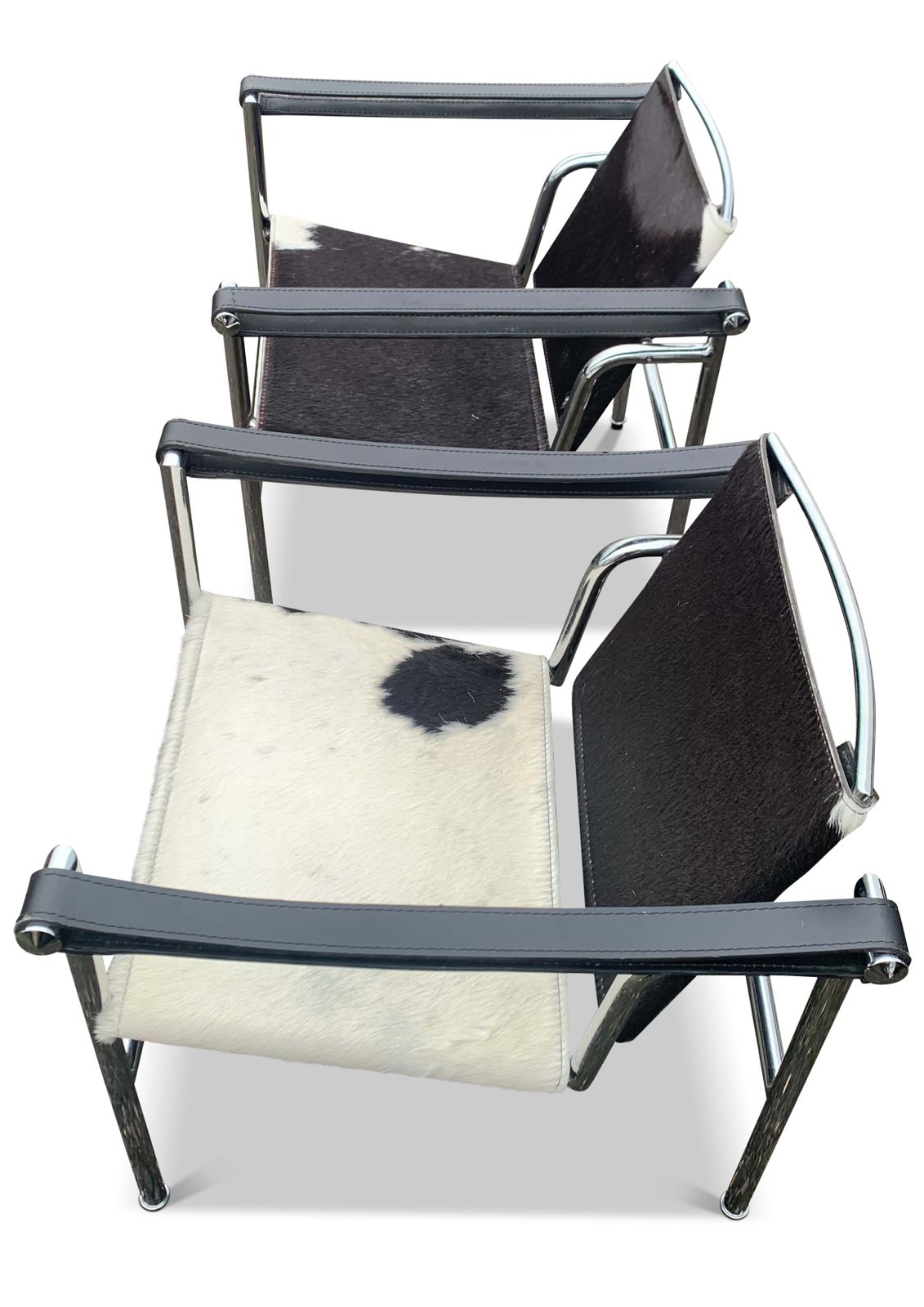 A Pair Of Le Corbusier Style Lc1 Pony Skin Sling Armchairs With Chromed Tubular Frame No Labels Or Markings Circa 1980s/1990s photo Furniture
