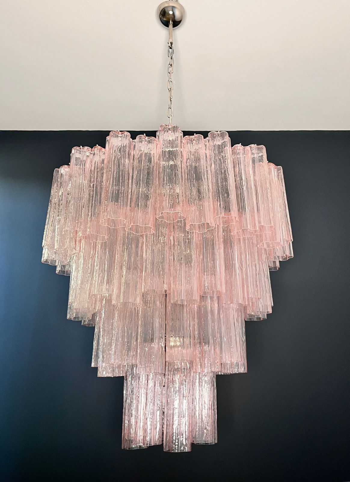 Huge Vintage Murano Glass Tiered Chandelier   80 Glasses   Pink Glass Tube photo Lighting