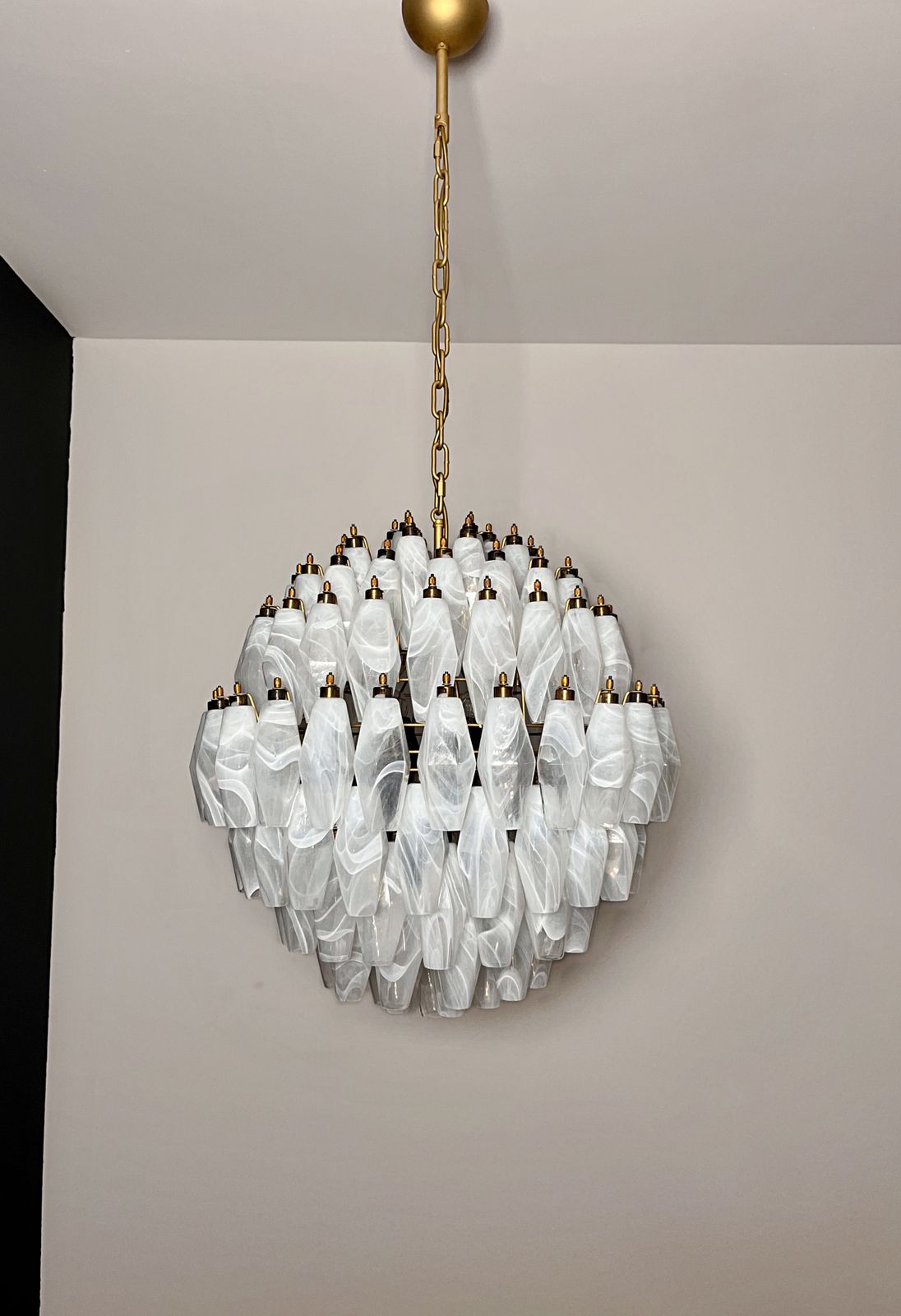 photo for sale Amazing Spherical Murano Poliedri Chandelier   140 White Alabaster Poliedri