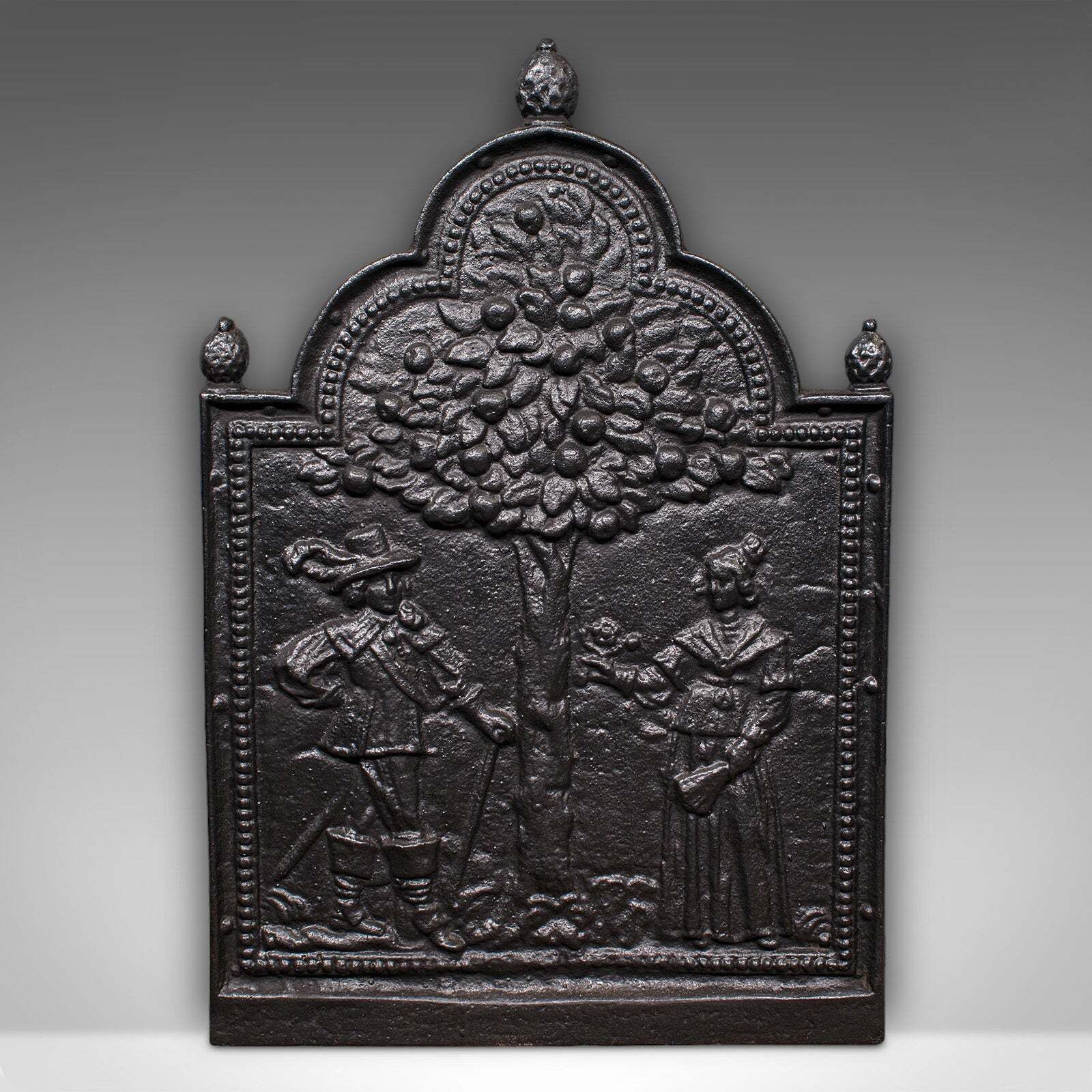 Antique Tree Of Life Fire Back, English Cast Iron Fireplace Reflector, Victorian photo furniture