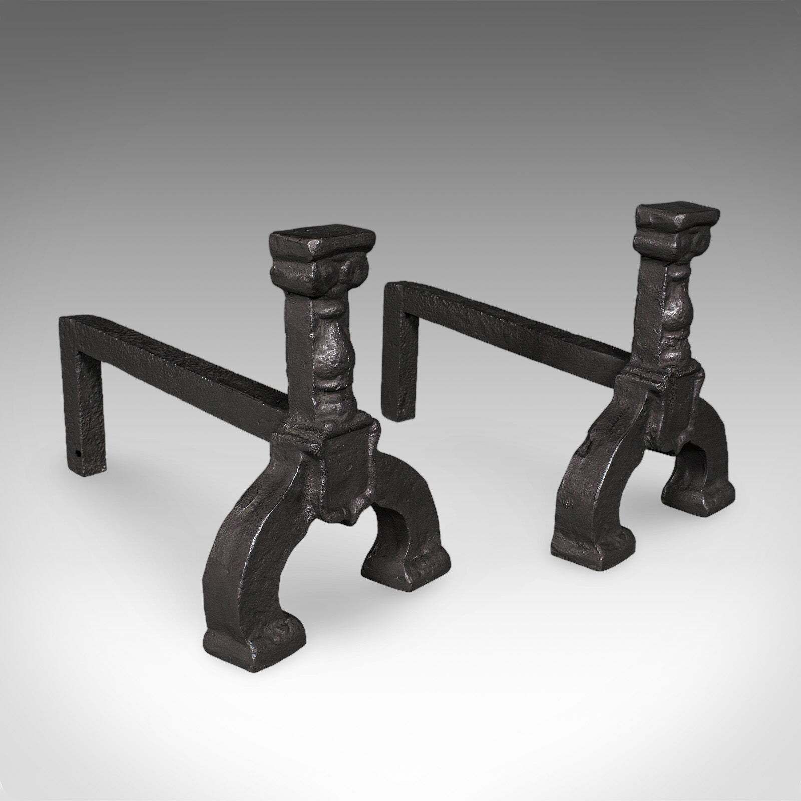 Antique Fireplace Hearth Set, English, Fire Basket, Andirons, Victorian, C.1870 photo vintage