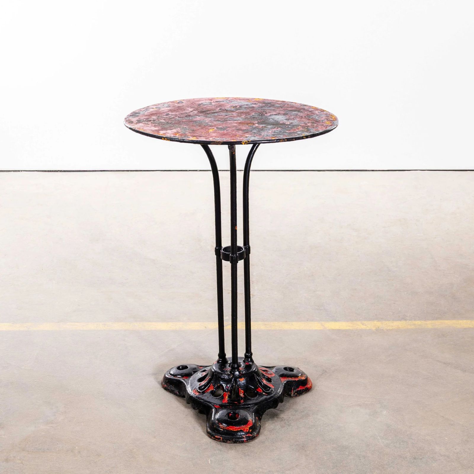 1950’s Red French Metal Tripod Base Outdoor Small Gueridon Table