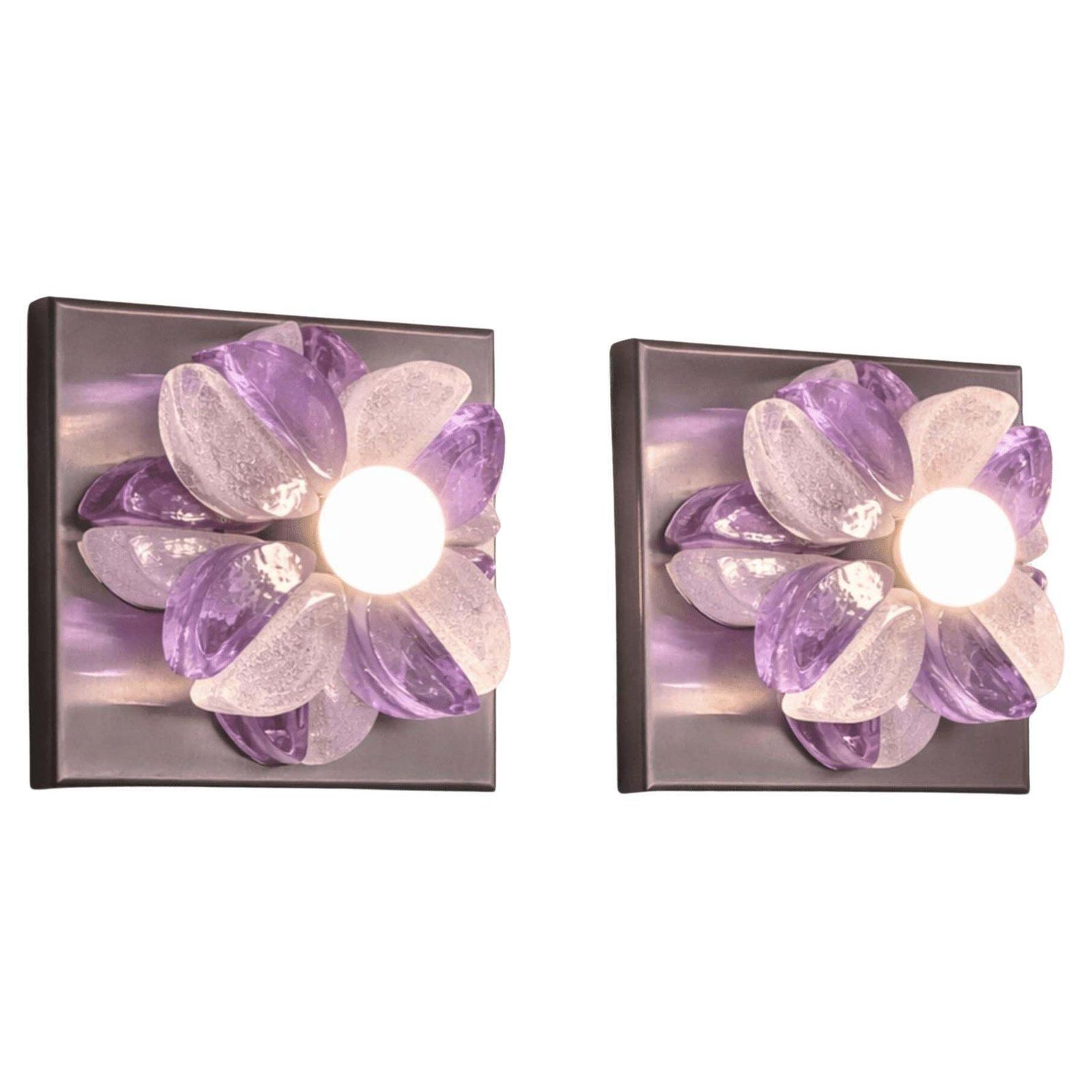 Pair Of Mid Century Modern Murano Glass Wall Sconces By Poliarte, Italy, 1970s photo vinterior