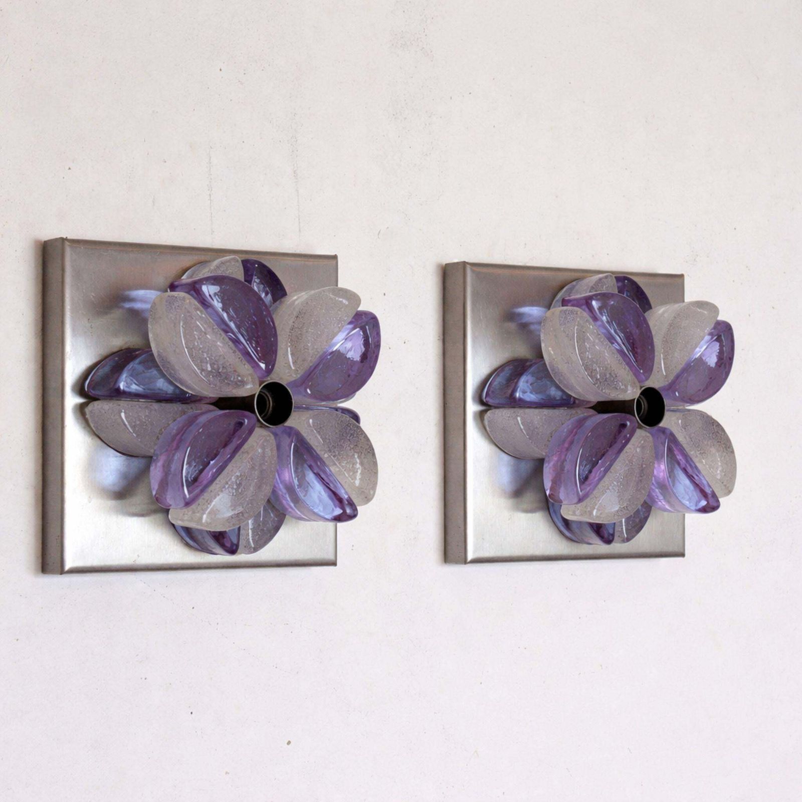 Pair Of Mid Century Modern Murano Glass Wall Sconces By Poliarte, Italy, 1970s photo buy