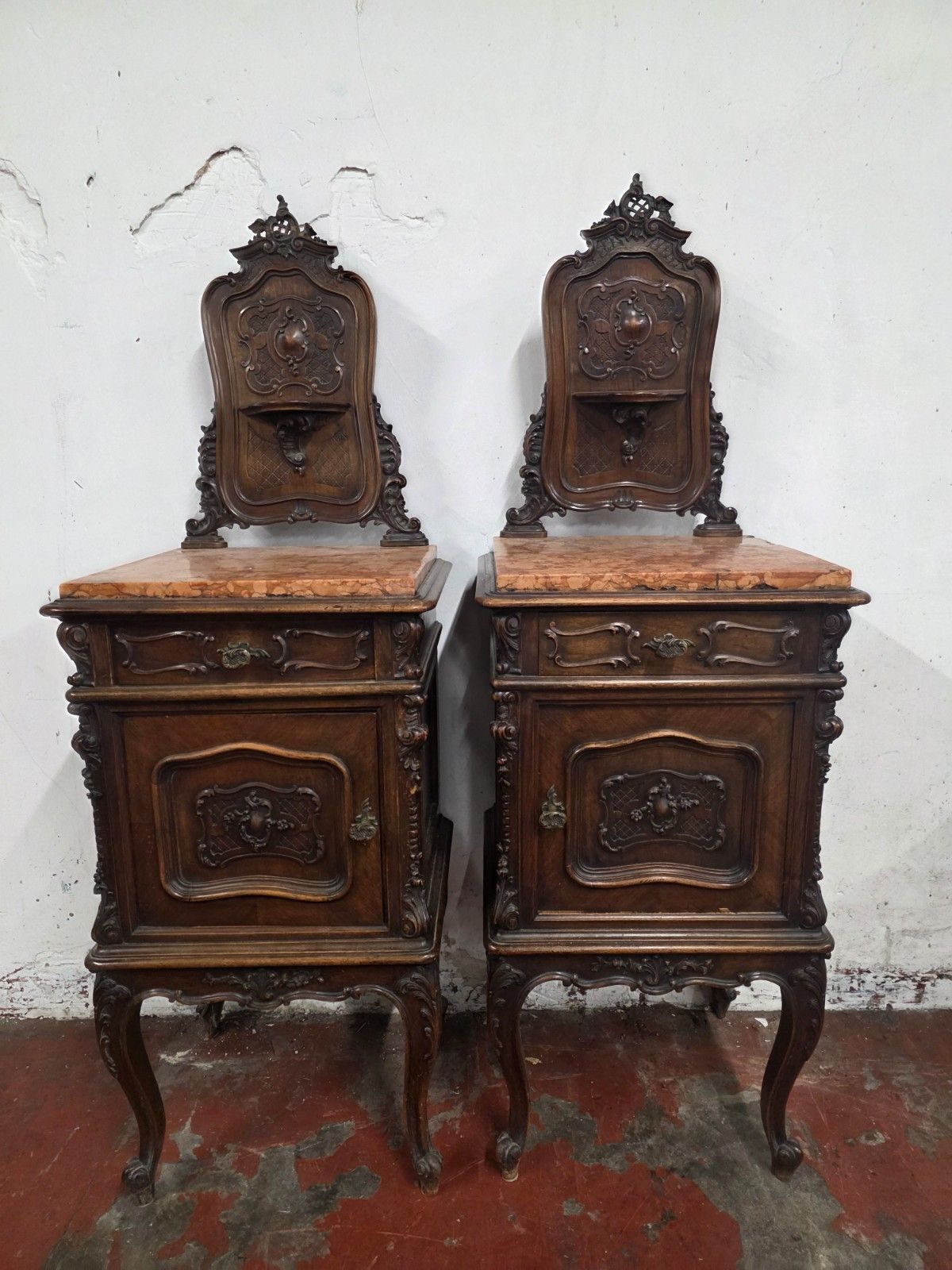 A Pair Of Antique French Marble Top Bedsides Cabinets