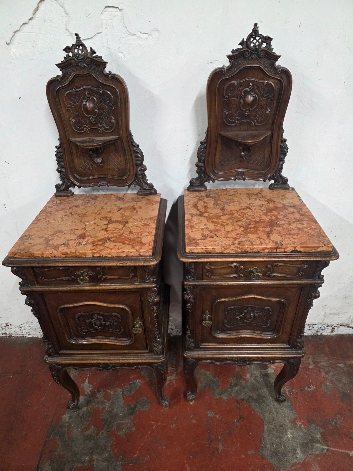 A Pair Of Antique French Marble Top Bedsides Cabinets photo for sale