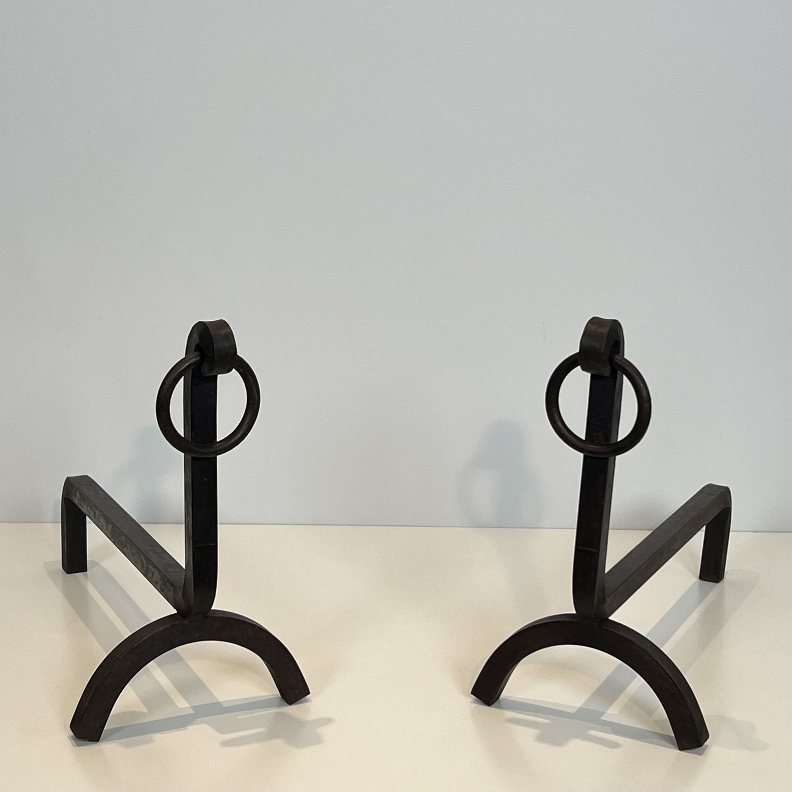 Pair Of Modernist Wrought Iron Andirons