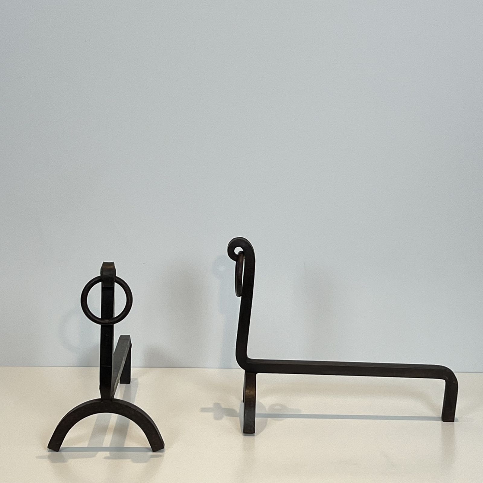 Pair Of Modernist Wrought Iron Andirons photo Home Fixtures