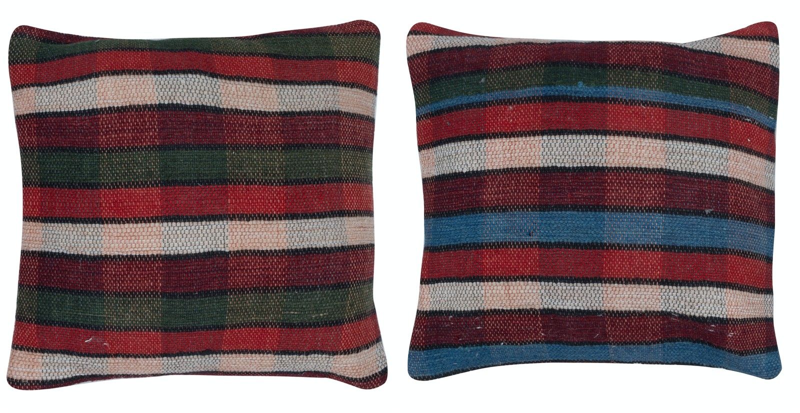 16"X16" Set Of 2 Handwoven Cushion Covers. A Pair Of Kilim Accent Pillows