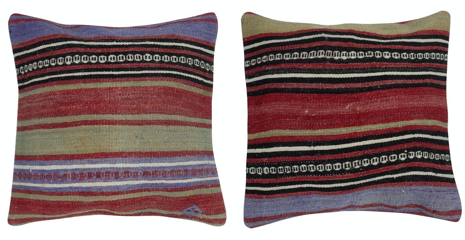 20"X20" Set Of 2 Handmade Wool Kilim Cushion Covers. A Pair Of Accent Pillows