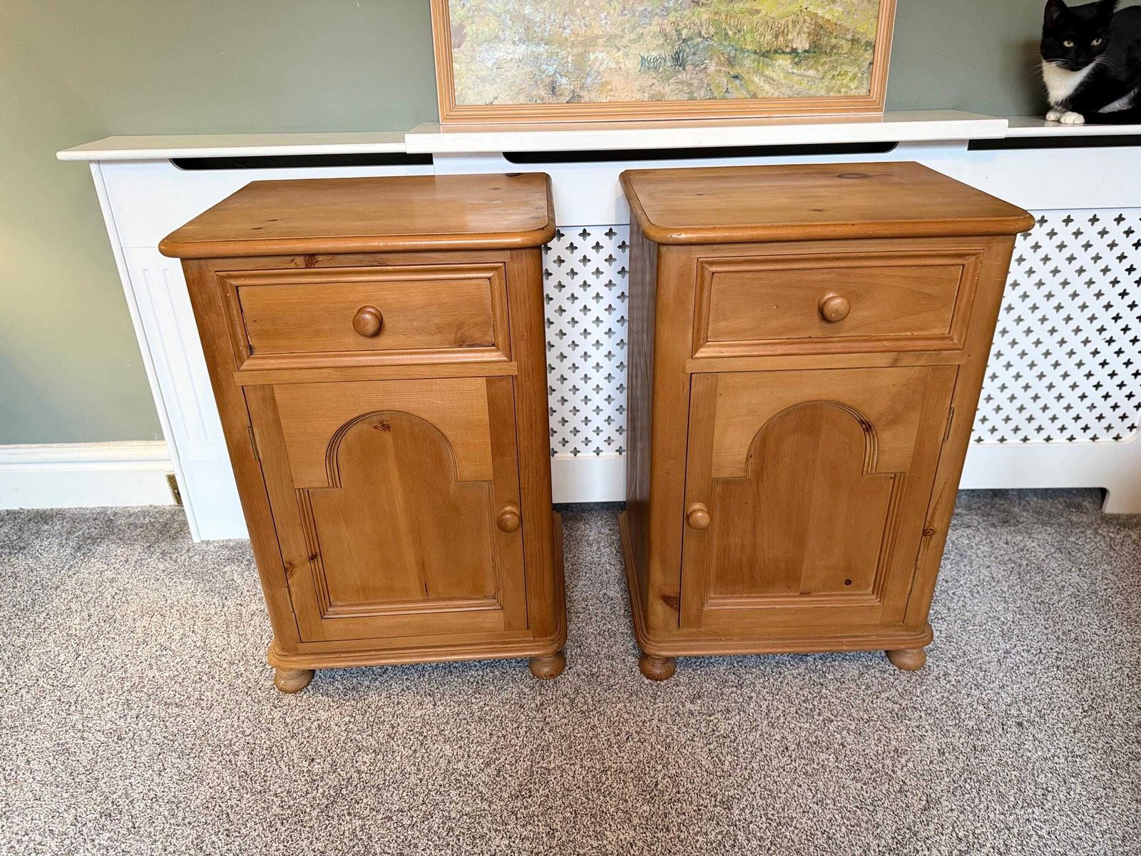 Furniture Pair Of Antique Victorian Pine Pot Bedside Tables Chests Lamp Stands photo