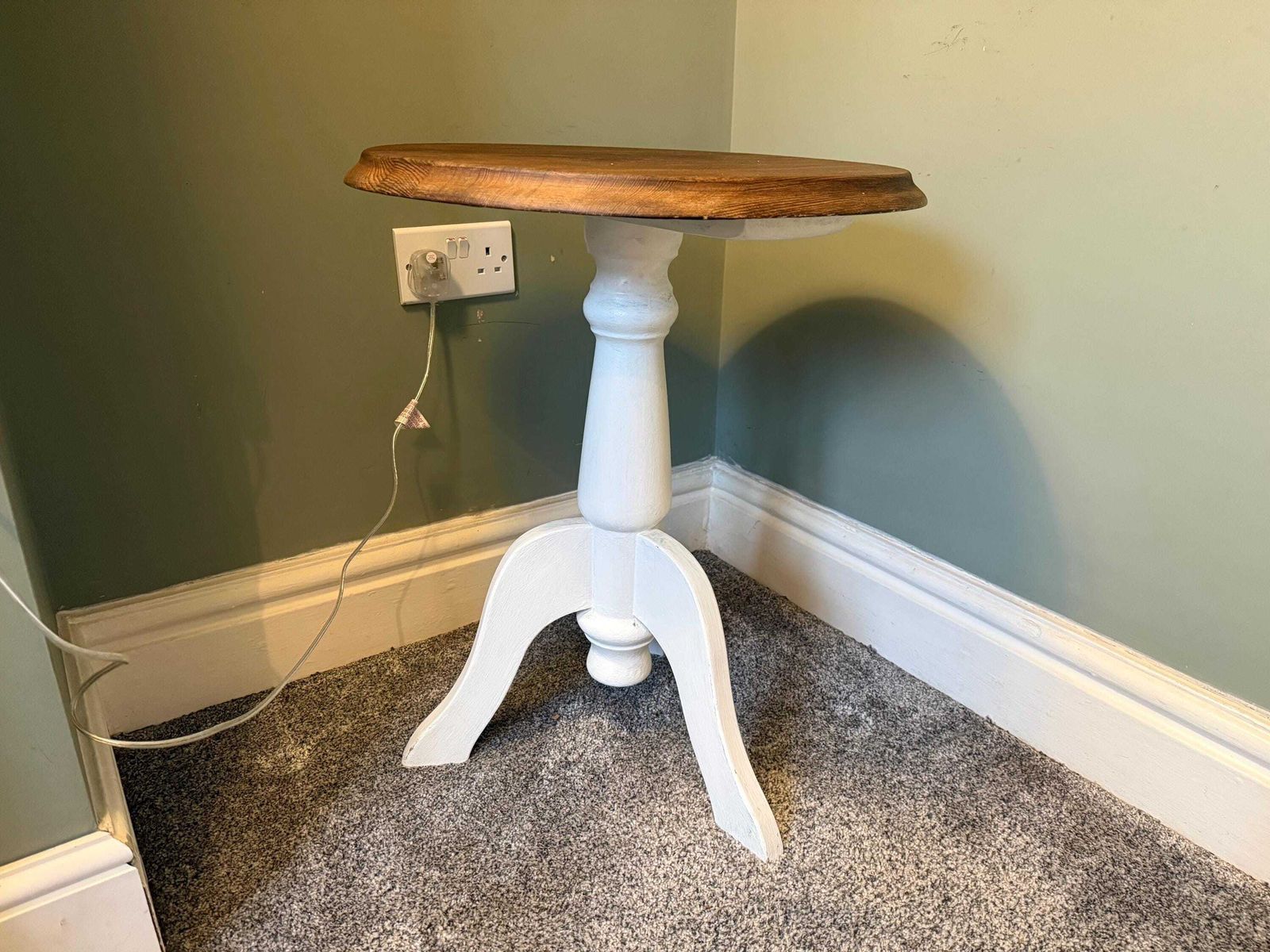 photo buy Vintage Solid Wood Painted Pine/ Mid Century Side Table / Coffee Table / Plant Stand / Pot Stand / Pedestal Table