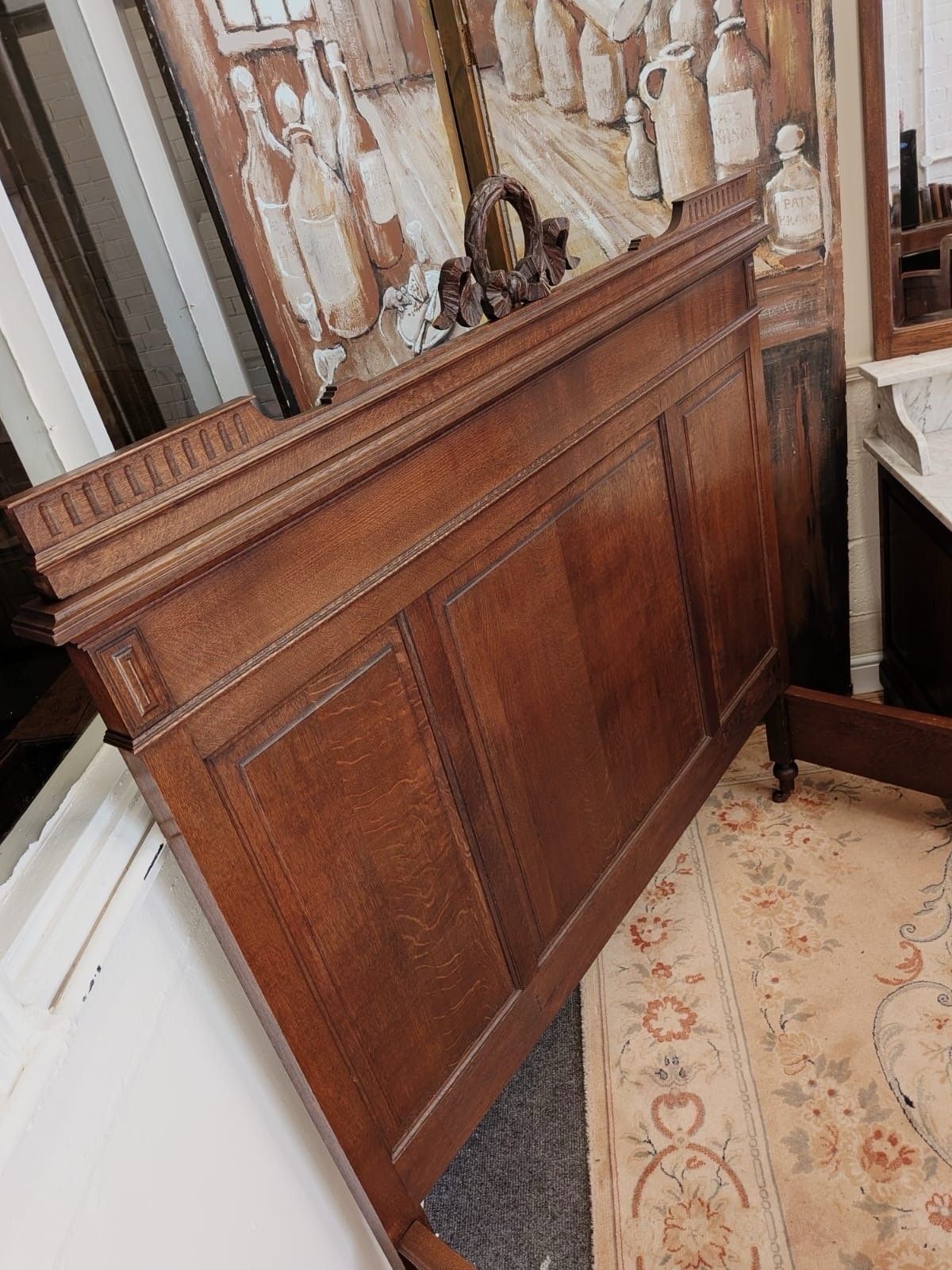 Solid Oak Carved French Continental 4 Piece Double Wardrobe Bedroom Suite C1900 photo for sale